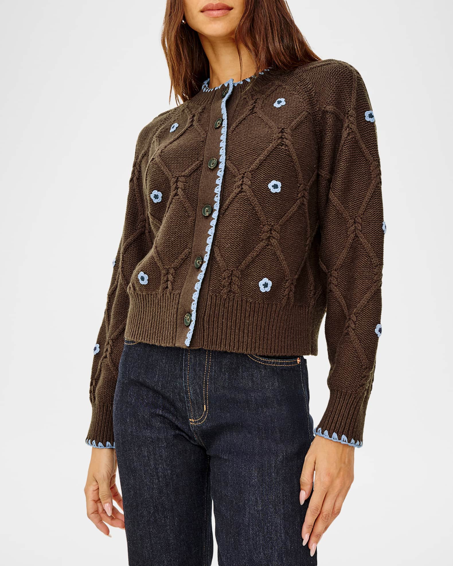 Rails Laurie Floral Cable-Knit Cardigan | Neiman Marcus