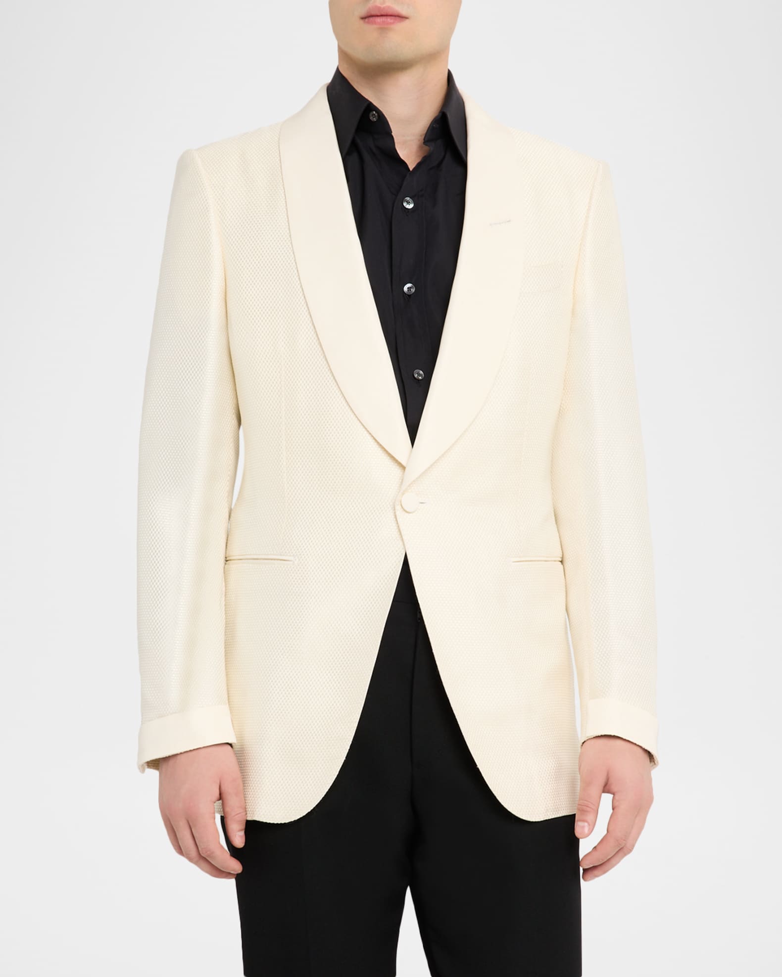 最高峰 TOM FORD トムフォード コーデュロイ ジャケット ホワイト TOM FORD Men's Shawl-Lapel Grosgrain Jacquard Evening Jacket