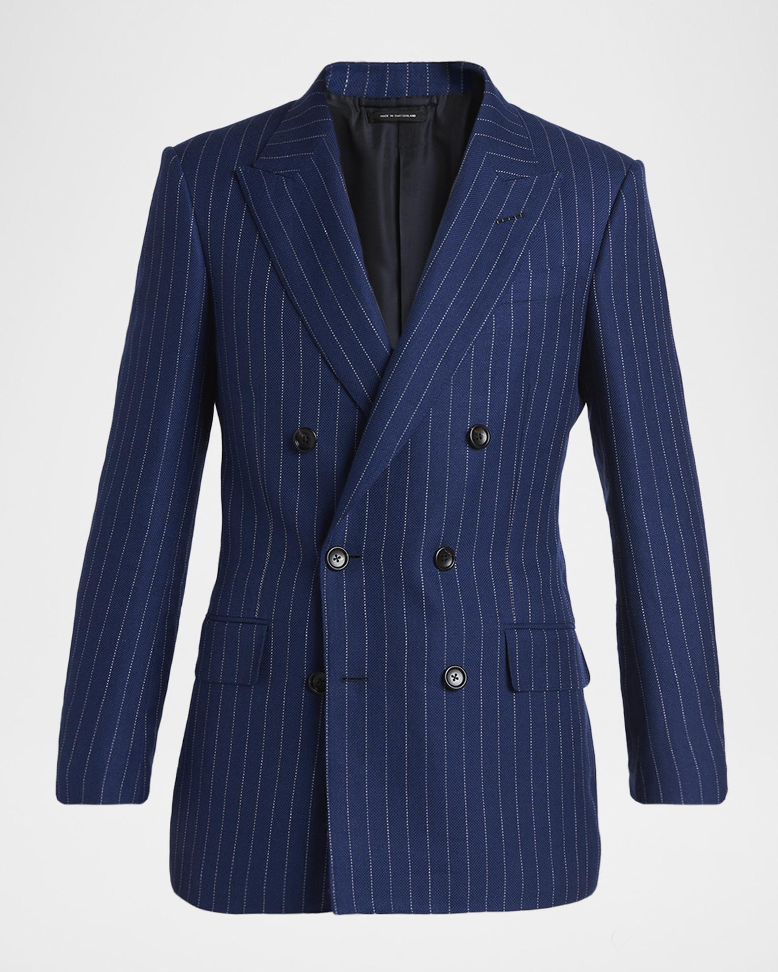 TOM FORD Pinstripe Wool/Linen/Silk Double-Breasted Blazer | Neiman