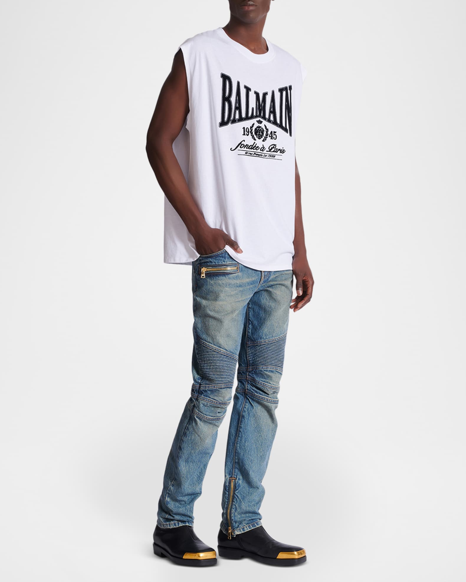Balmain Men's Relaxed-Fit Logo-Print Tank Top | Neiman Marcus
