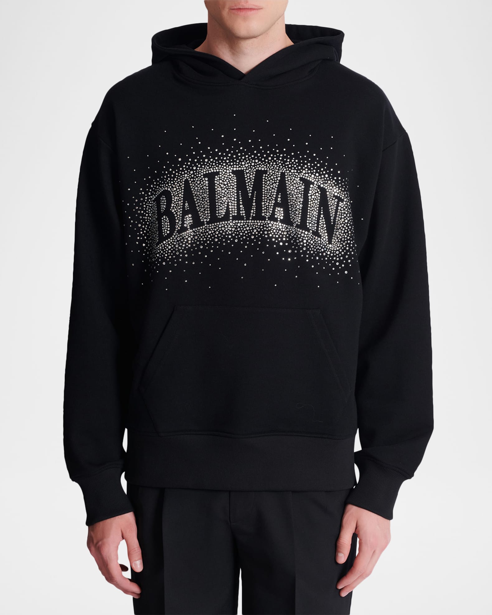 Balmain Men's Spray Crystal Logo Cotton Hoodie | Neiman Marcus