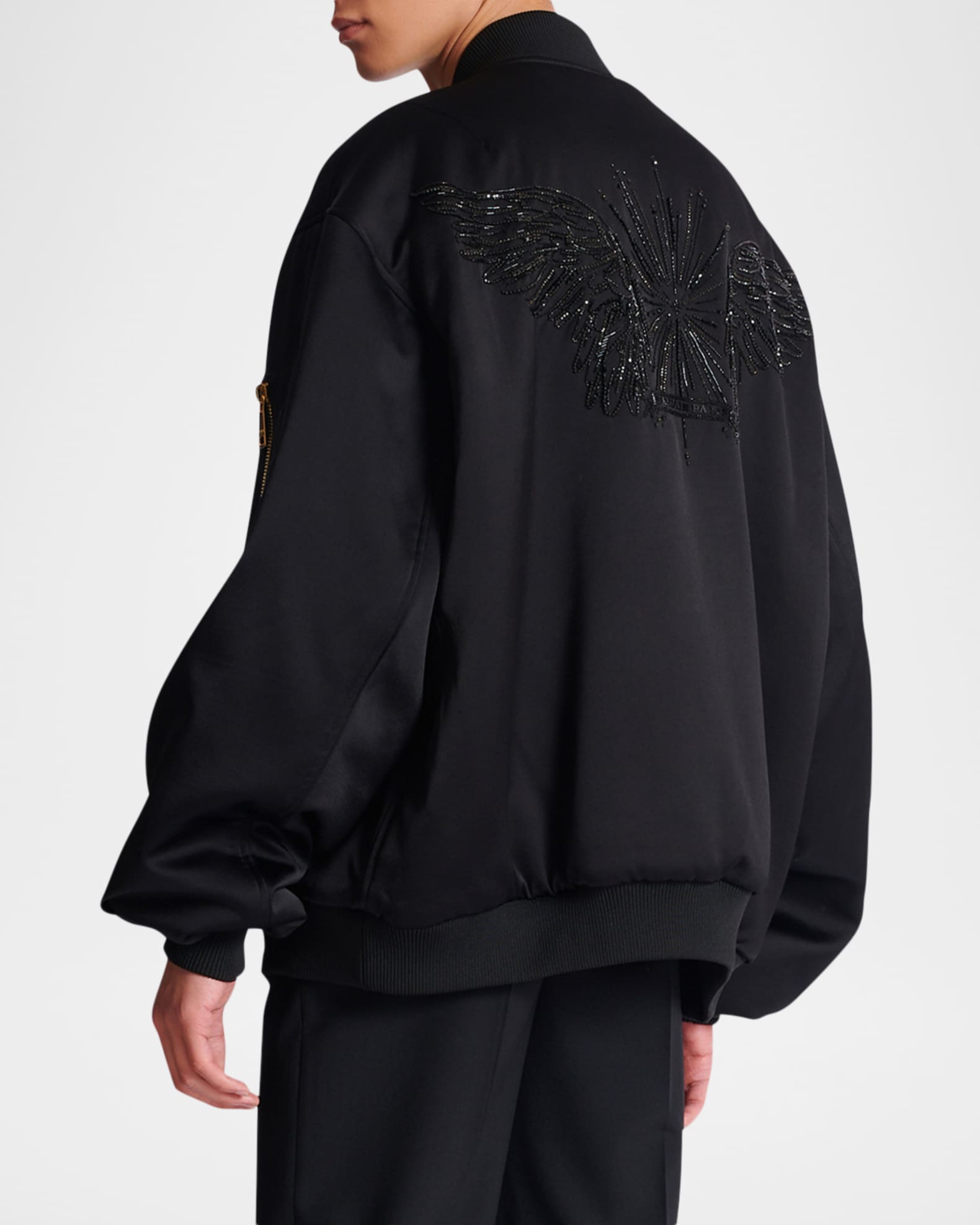 Balmain Men's Crystal-Embroidered Oversized Bomber Jacket | Neiman