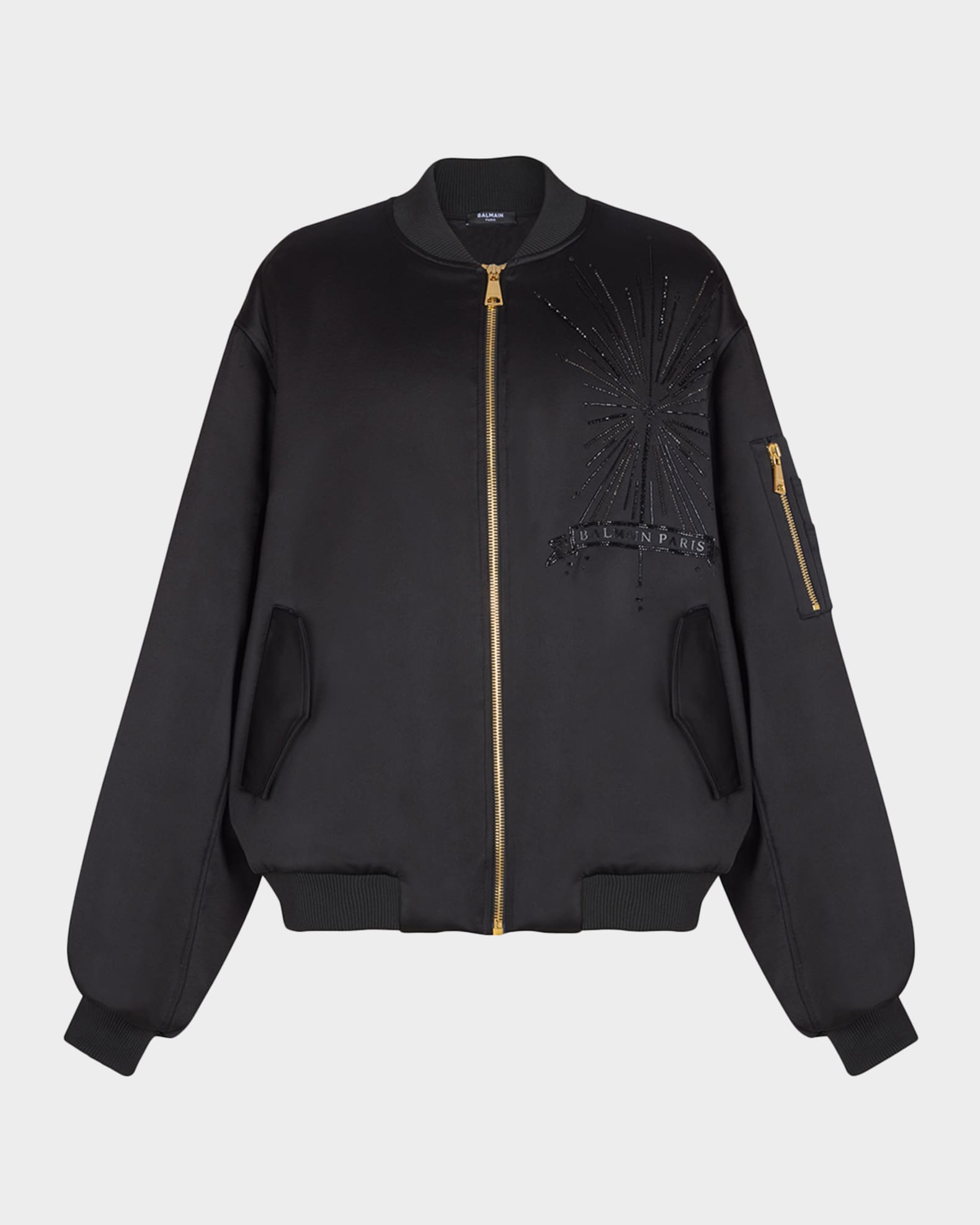 Balmain Men's Crystal-Embroidered Oversized Bomber Jacket | Neiman