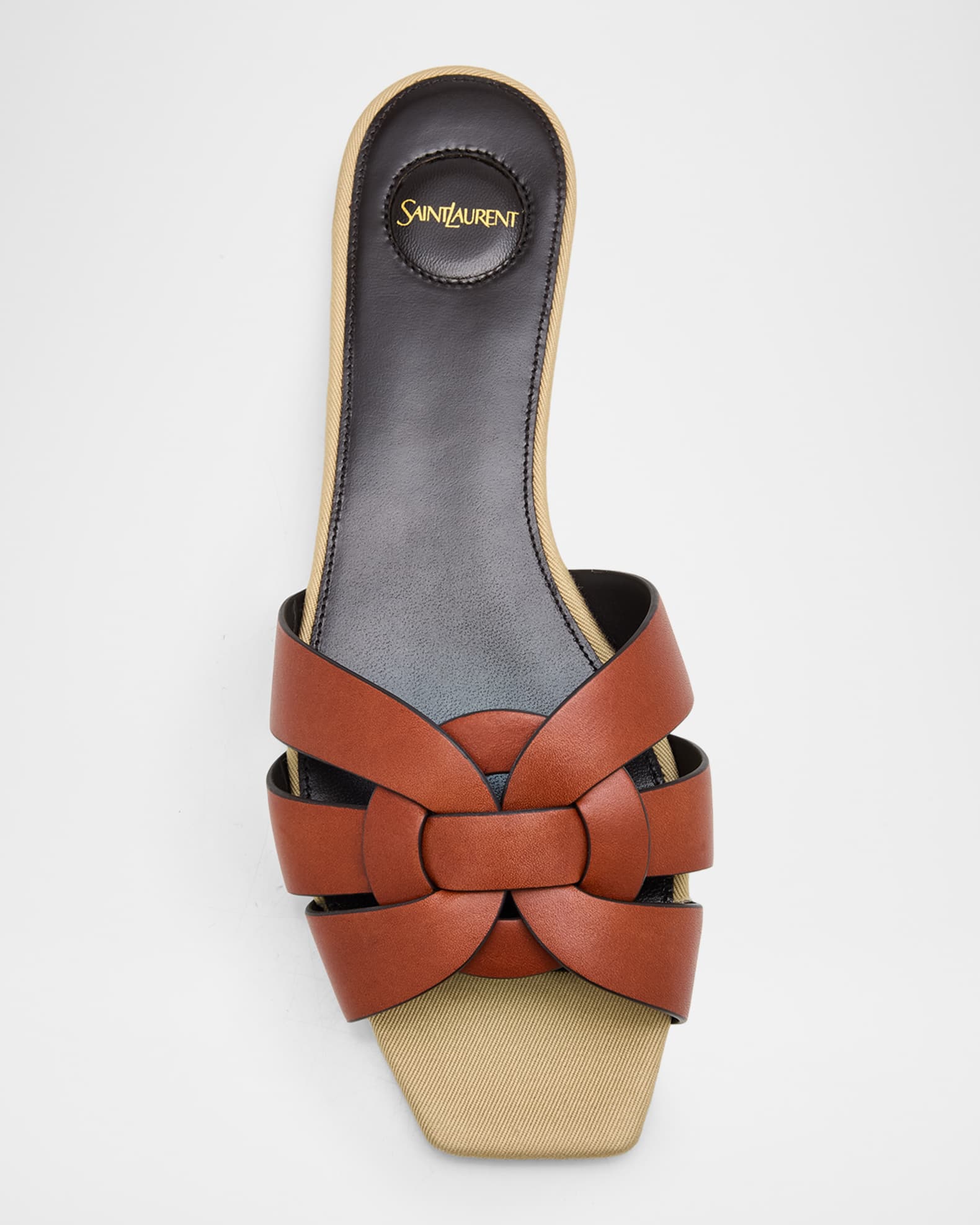Saint Laurent Tribute Woven Leather Flat Sandals | Neiman Marcus