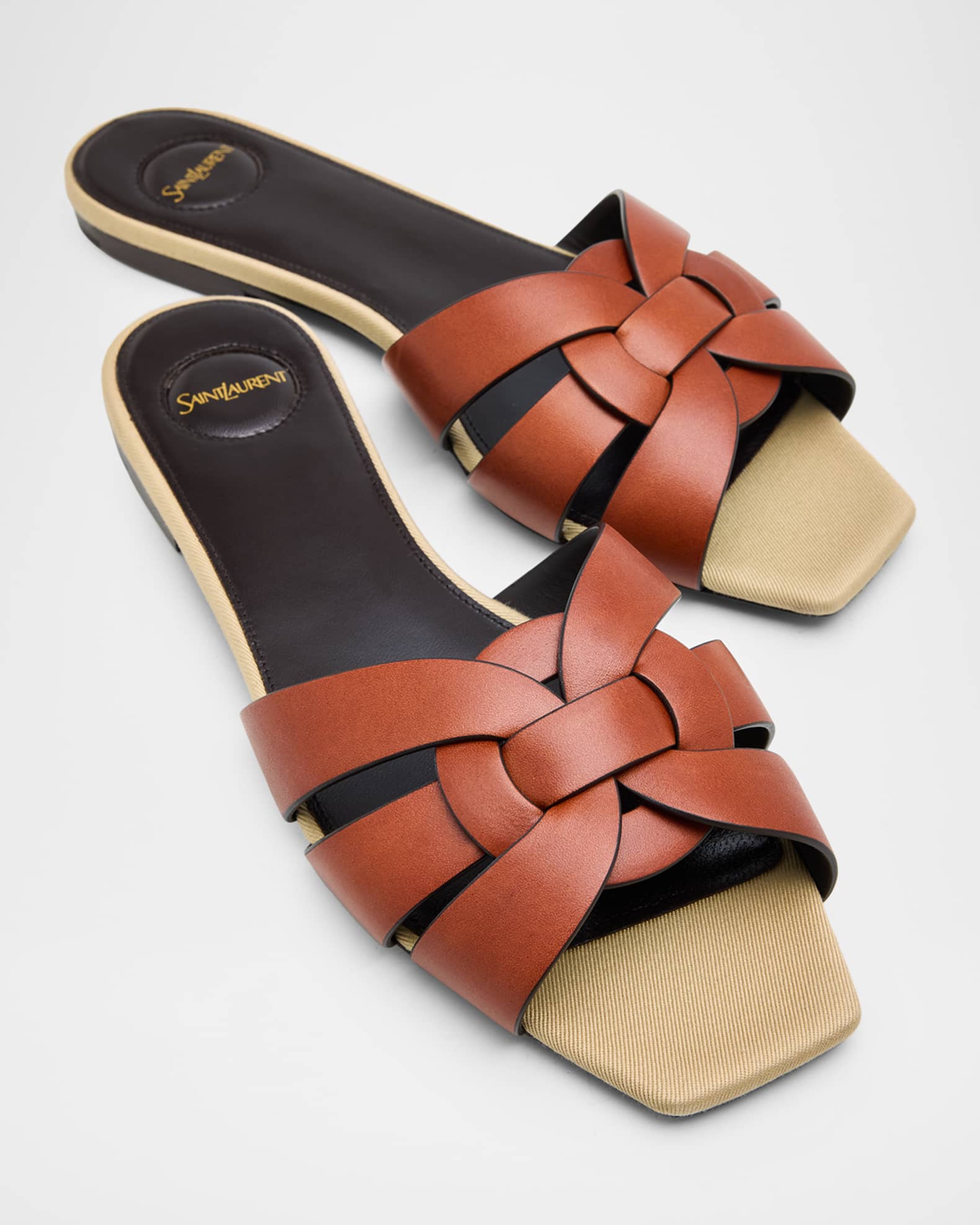 Saint Laurent Tribute Woven Leather Flat Sandals | Neiman Marcus