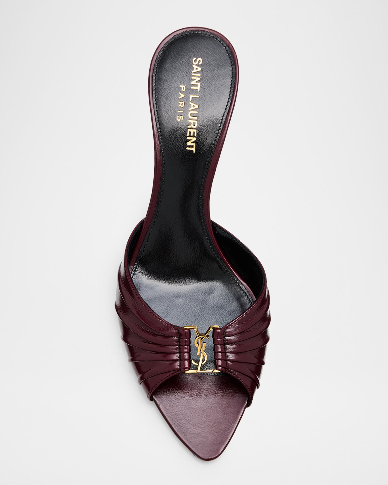 Saint Laurent 60mm Babylone YSL Ruched Leather Mule Sandals