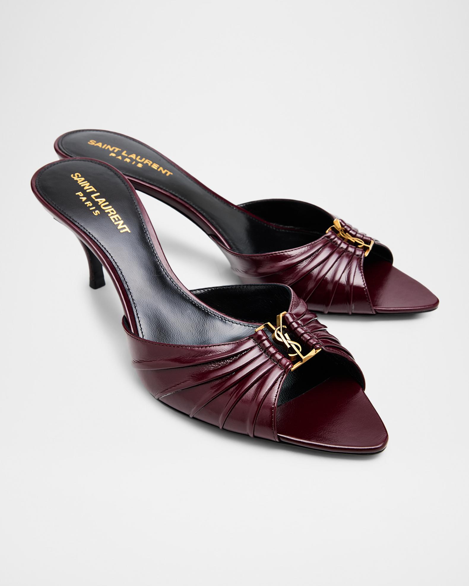 Saint Laurent 60mm Babylone YSL Ruched Leather Mule Sandals