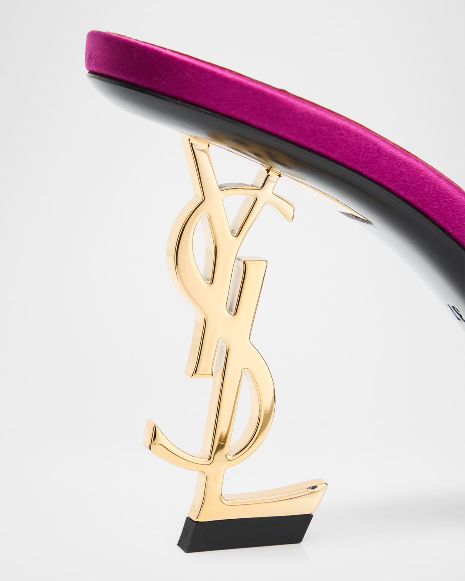Saint Laurent 85mm Opyum YSL Satin Mule Sandals with Golden