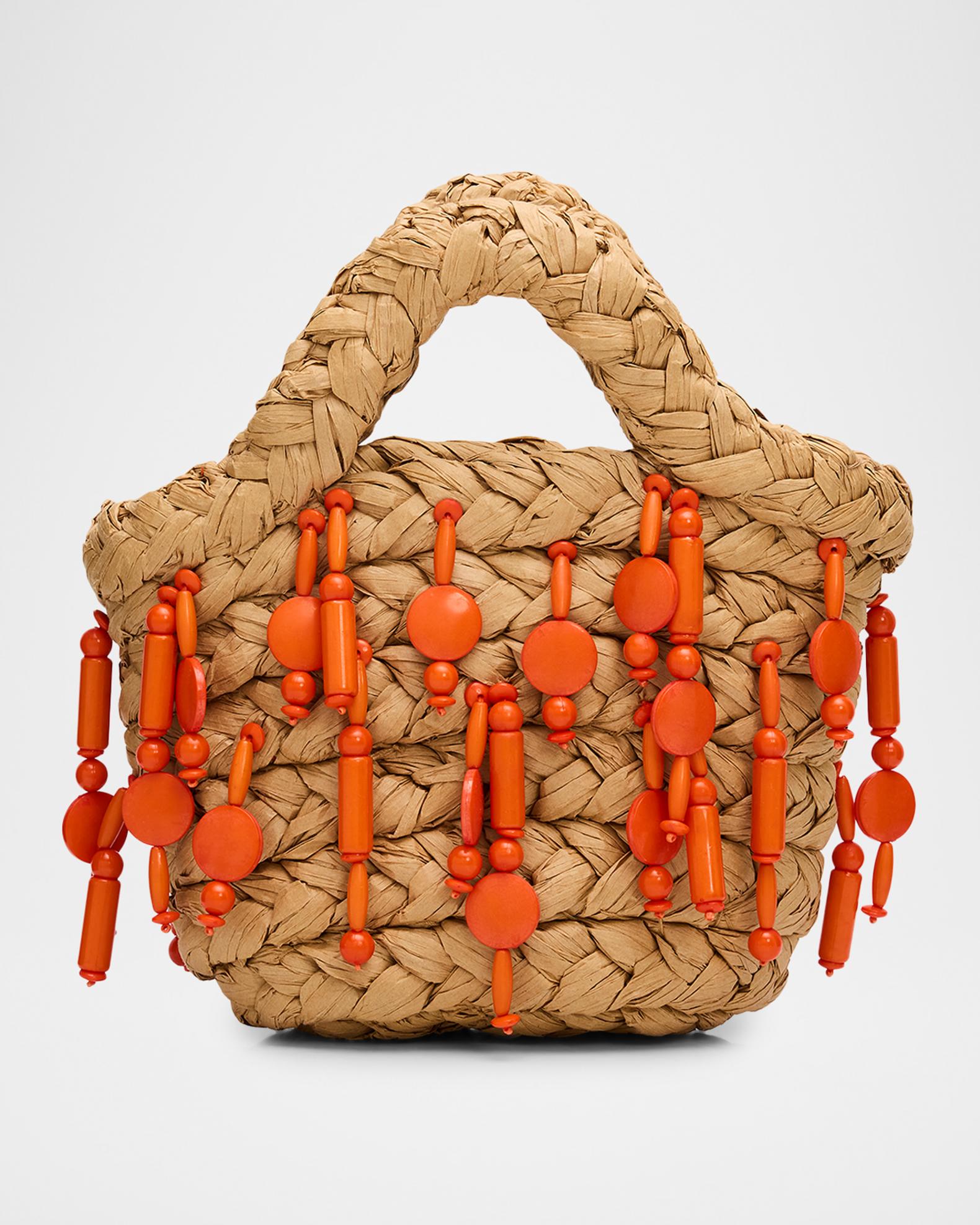 SIMONMILLER Shelly Mini Beaded Raffia Top-Handle Bag | Neiman Marcus