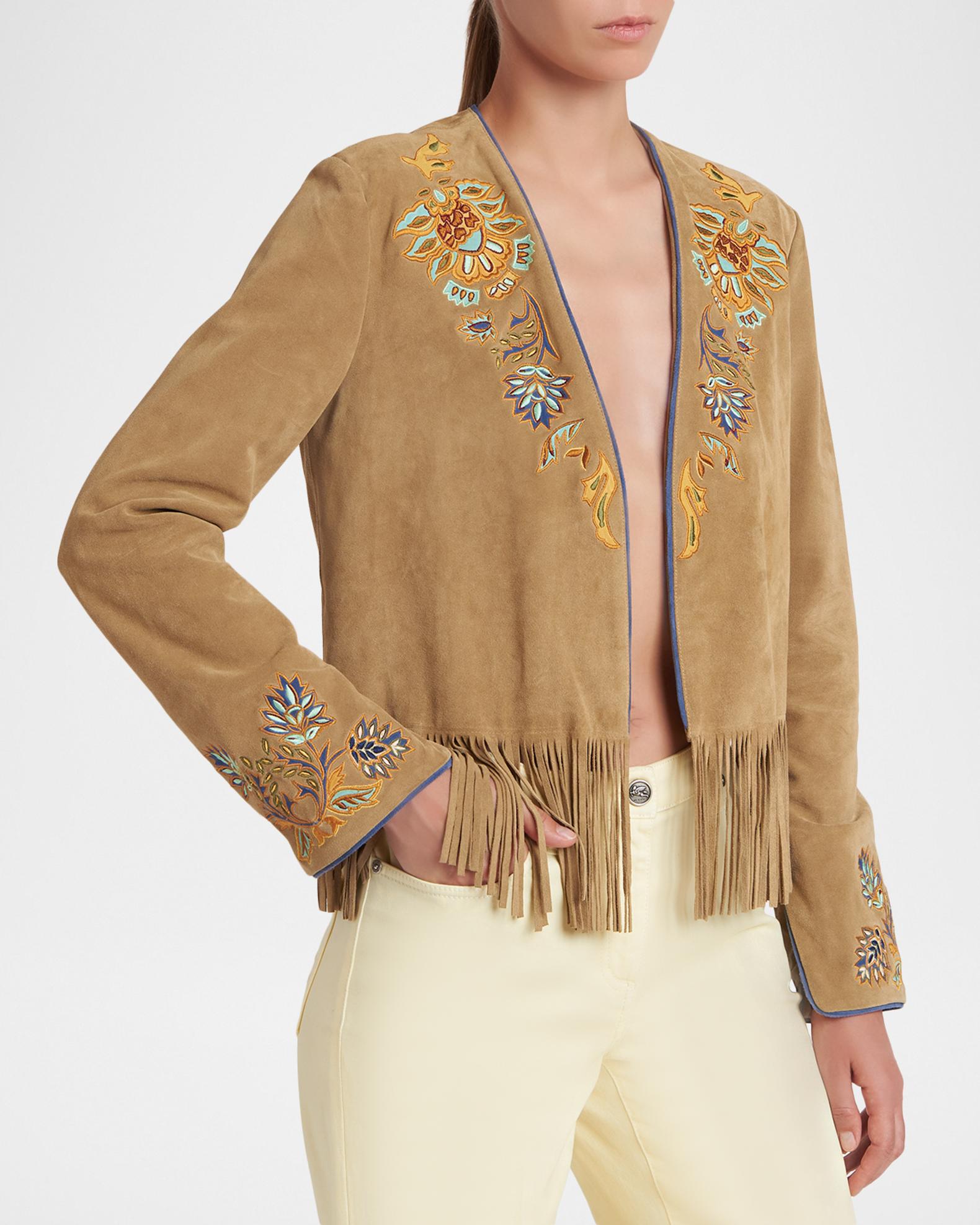 Etro Embroidered Suede Fringe Open Jacket | Neiman Marcus display picture 1