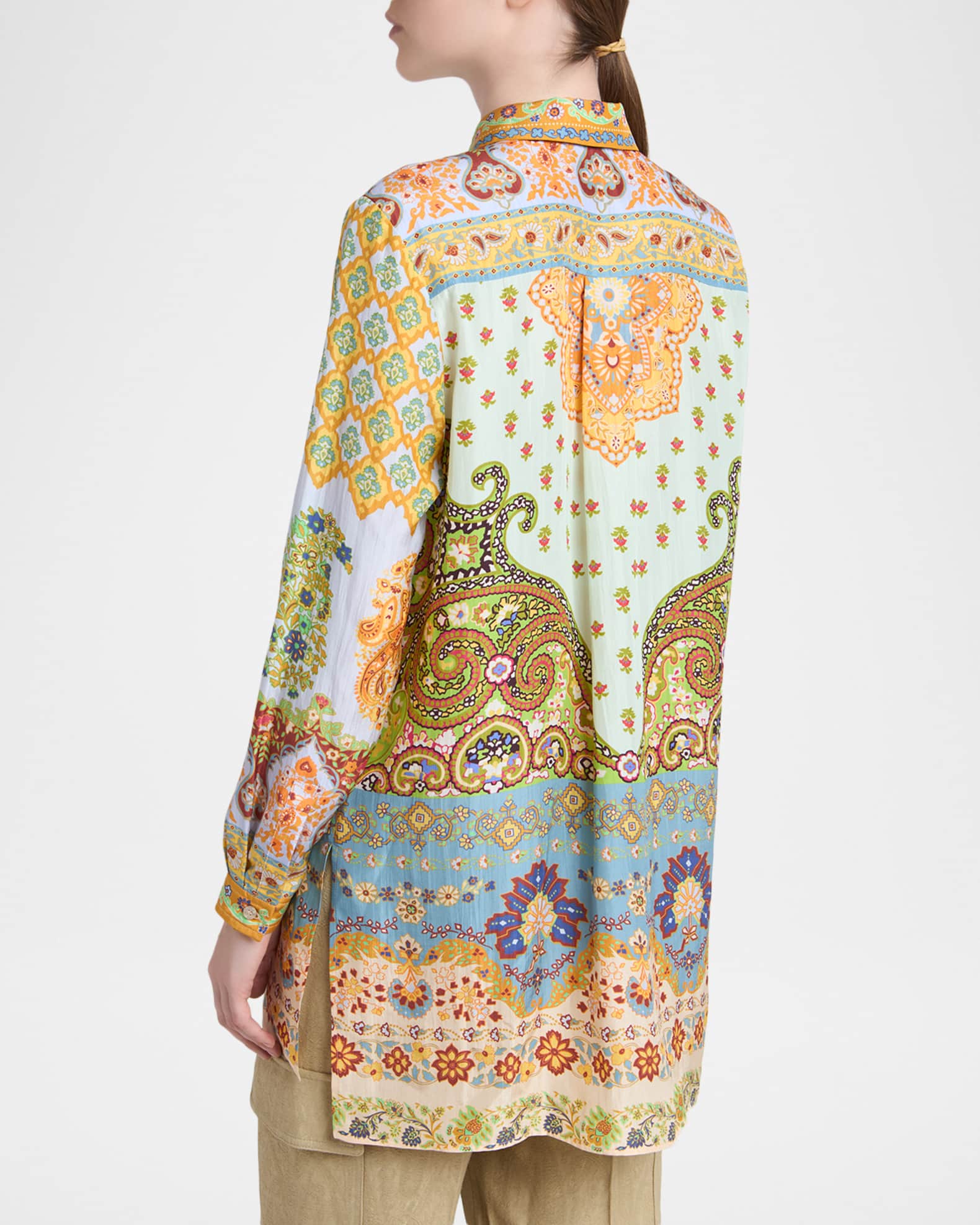 Etro Multicolor Paisley Silk Button-Front Shirt | Neiman Marcus