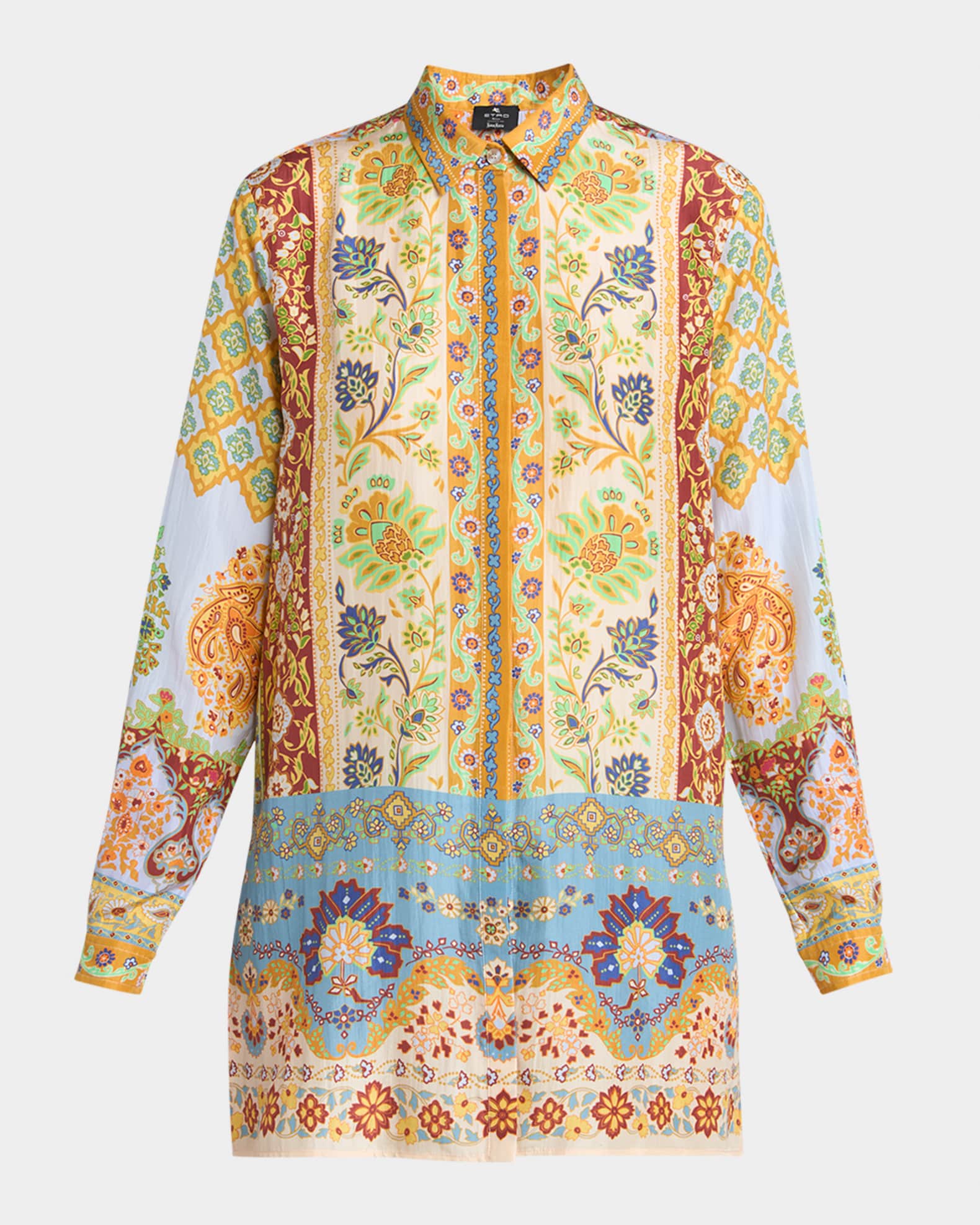 Etro Multicolor Paisley Silk Button-Front Shirt | Neiman Marcus