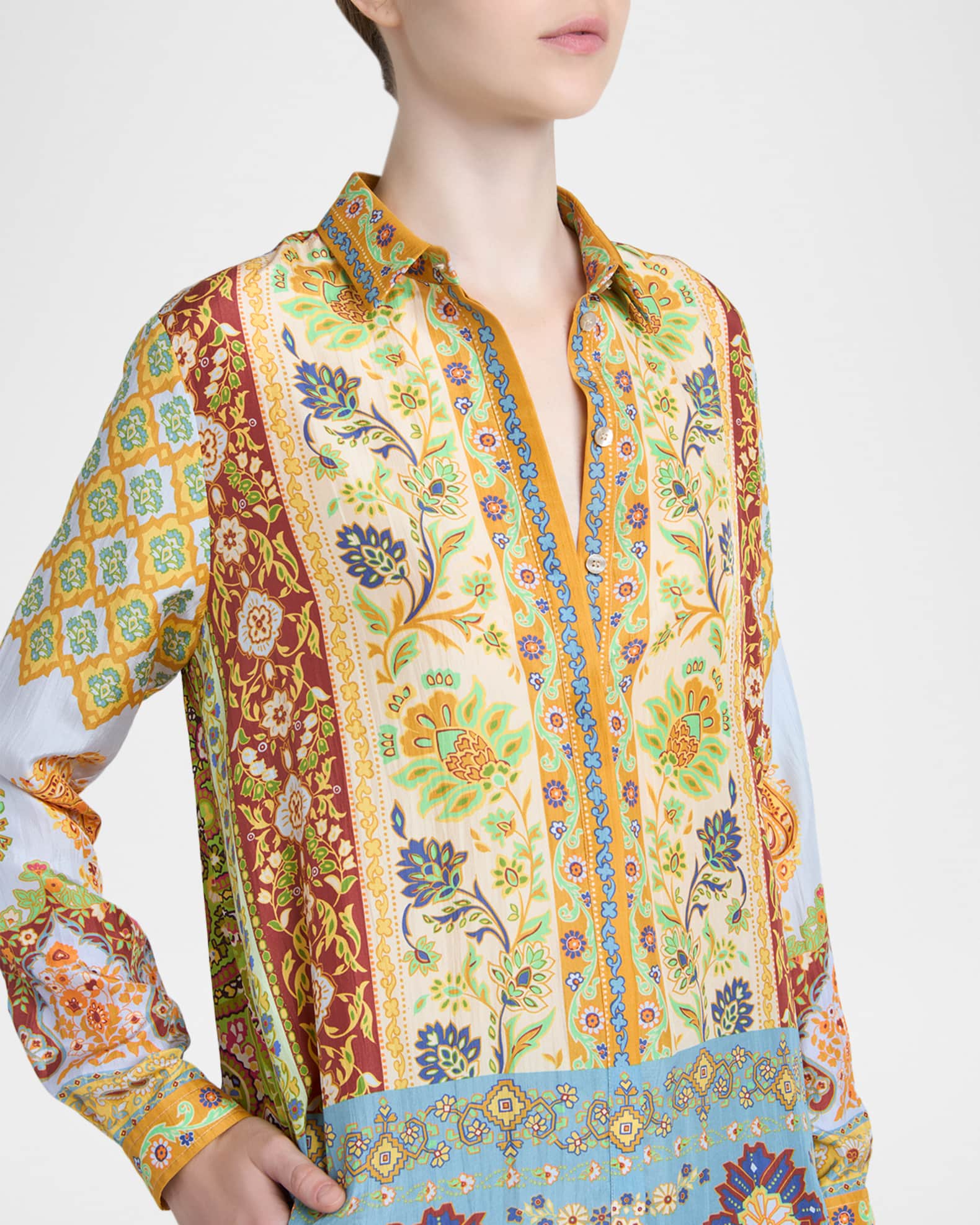 Etro Multicolor Paisley Silk Button-Front Shirt | Neiman Marcus