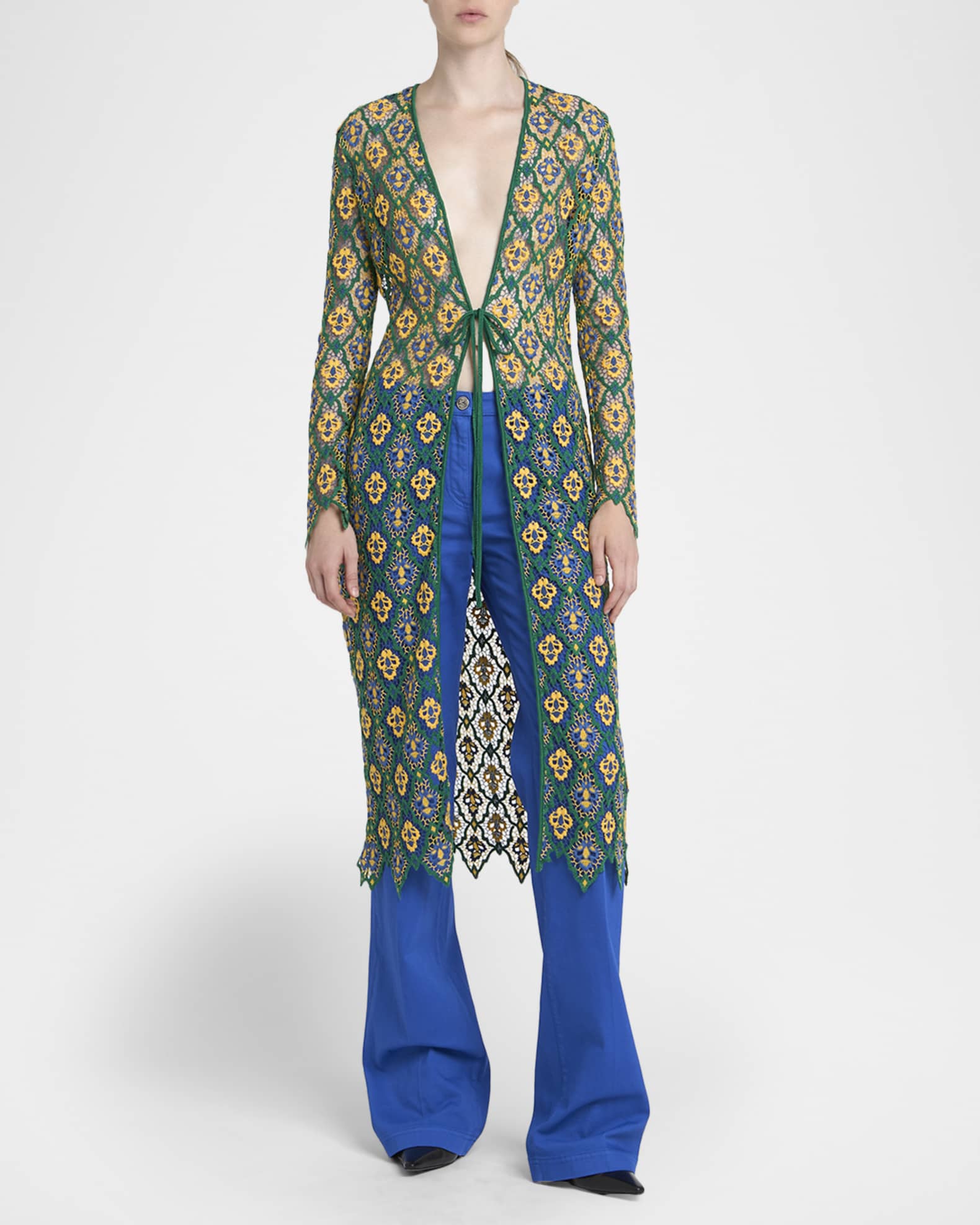 Etro Lace Knit Midi Cardigan Dress, Green 28, Women's, 8, Casual & Work Dresses Knit Dresses