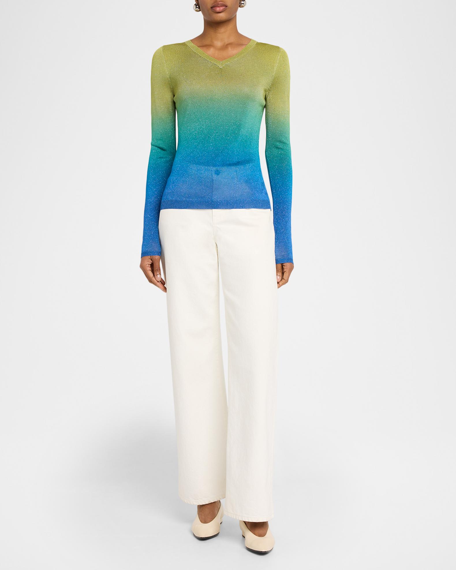 Etro Metallic Ombre Knit V-Neck Sweater | Neiman Marcus