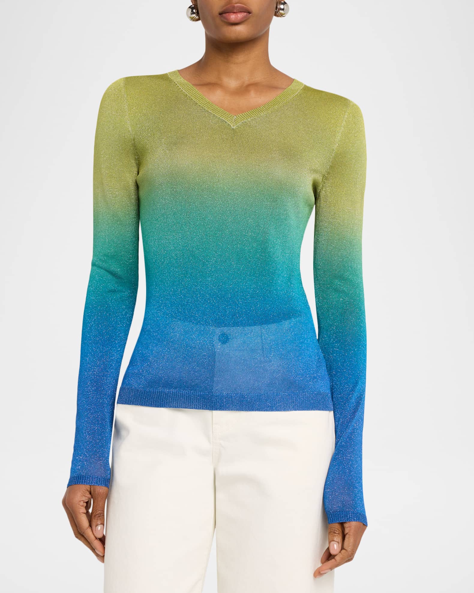 Etro Metallic Ombre Knit V-Neck Sweater | Neiman Marcus