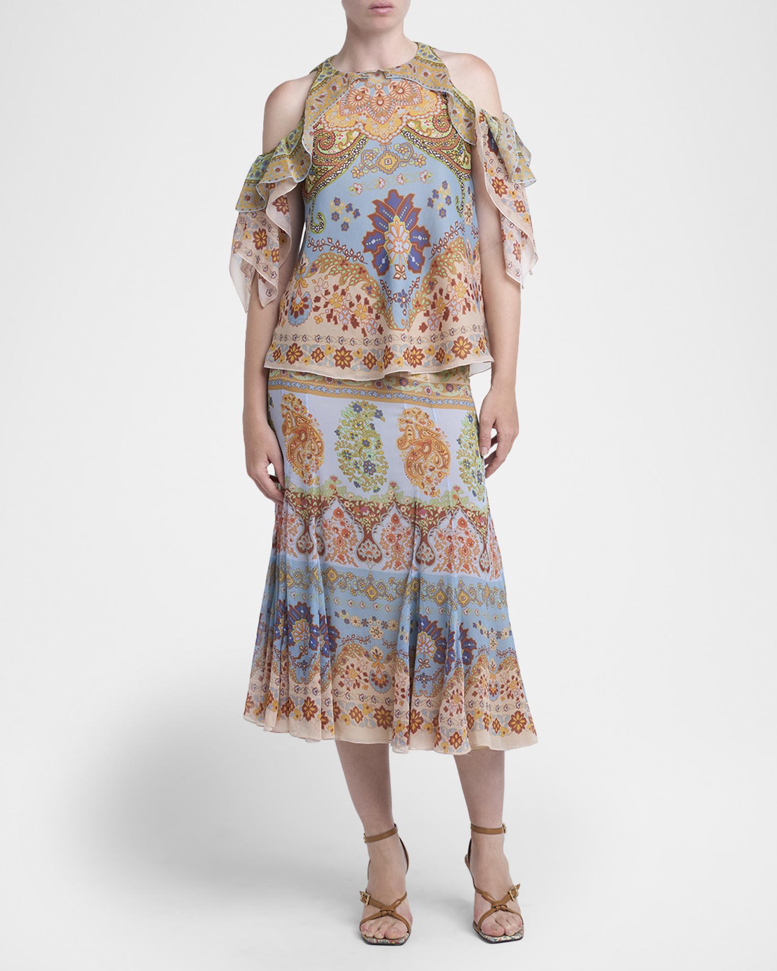 Etro Paisley-Print Georgette Godet Midi Skirt | Neiman Marcus