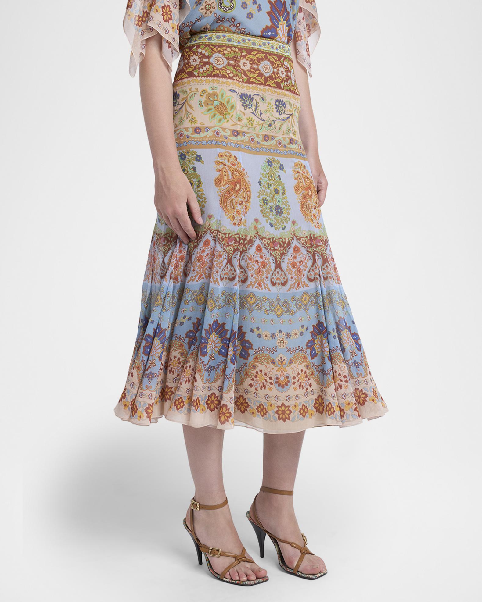 Etro Paisley-Print Georgette Godet Midi Skirt | Neiman Marcus