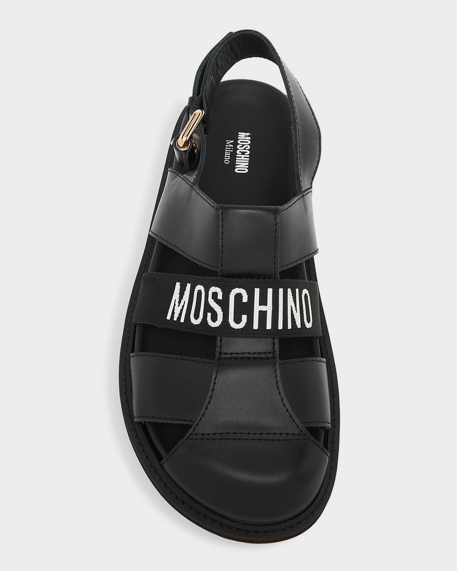 Moschino Men\'s Black Leather Logo Plate Strappy Sandals Made in Italy Size 43 Moschino Men main image 4