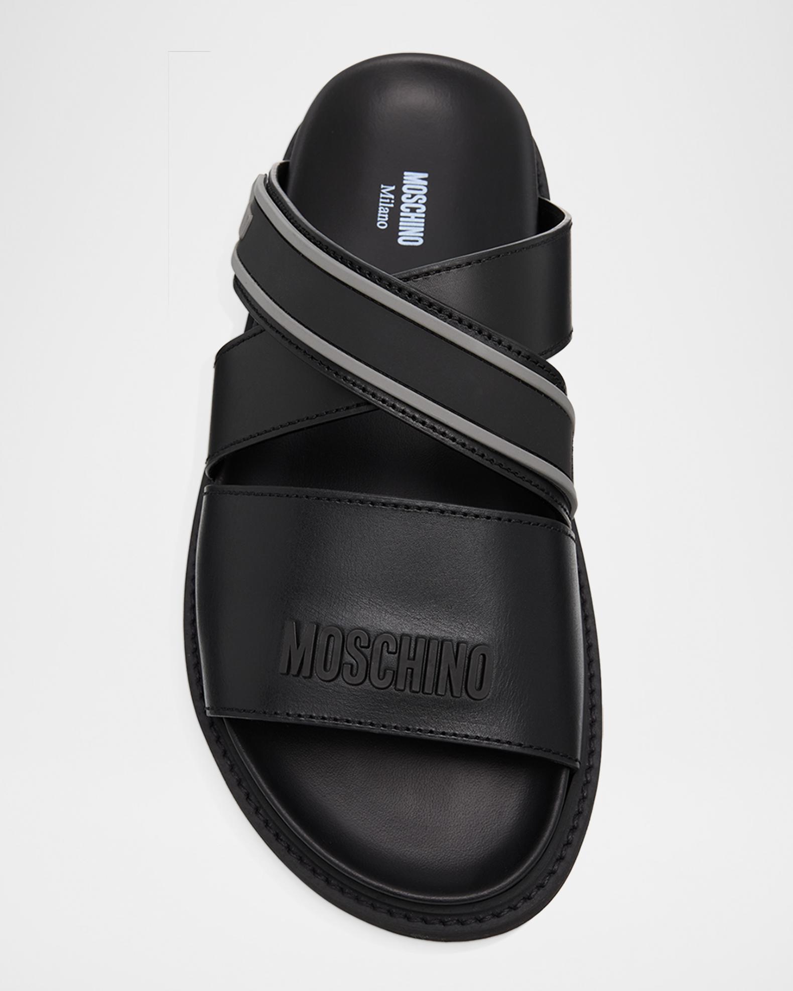 Moschino Men\'s Black Leather Logo Plate Strappy Sandals Made in Italy Size 43 Moschino Men main image 2