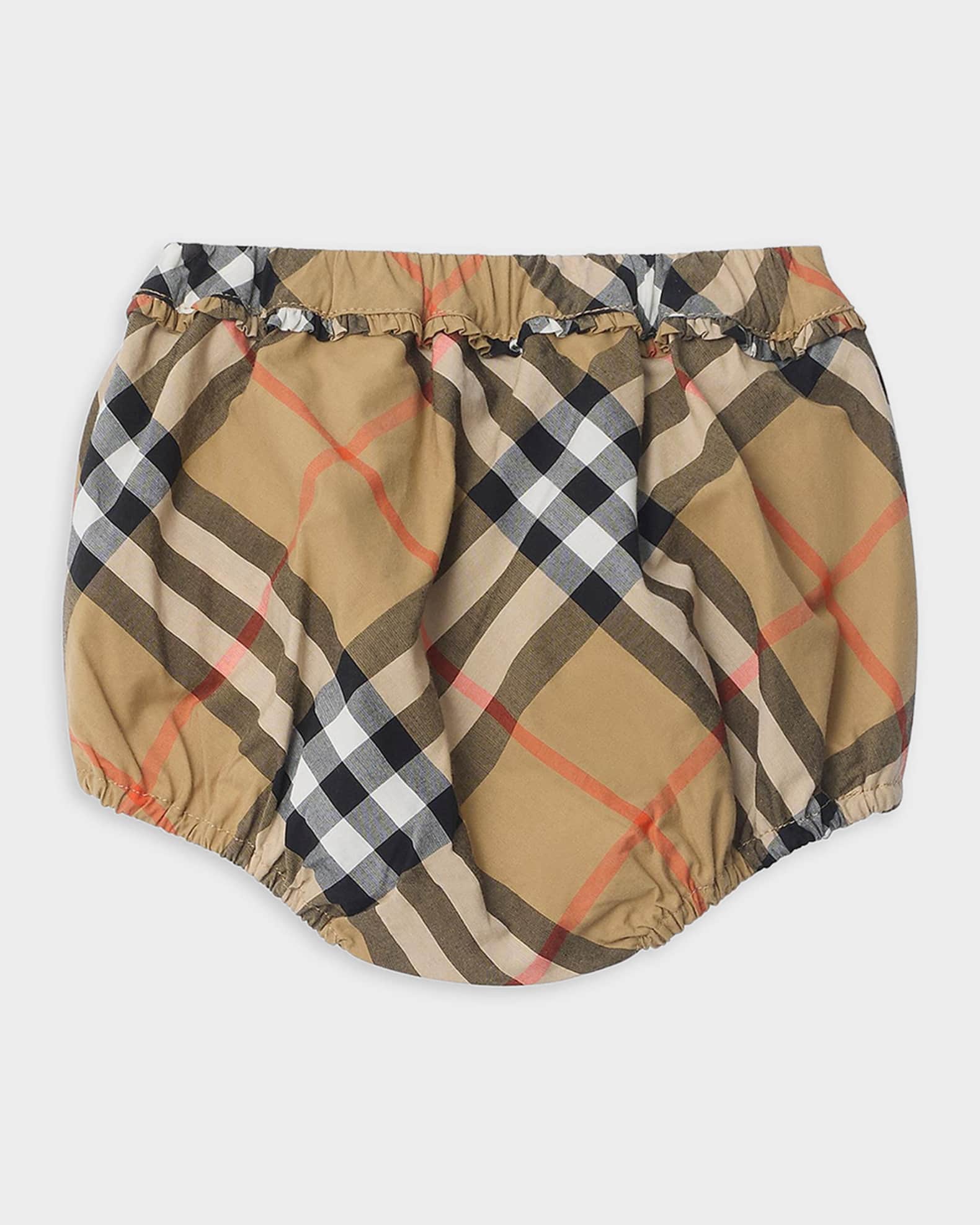 Burberry Girl's Check Cotton Dress with Bloomers, Size 1M-18M