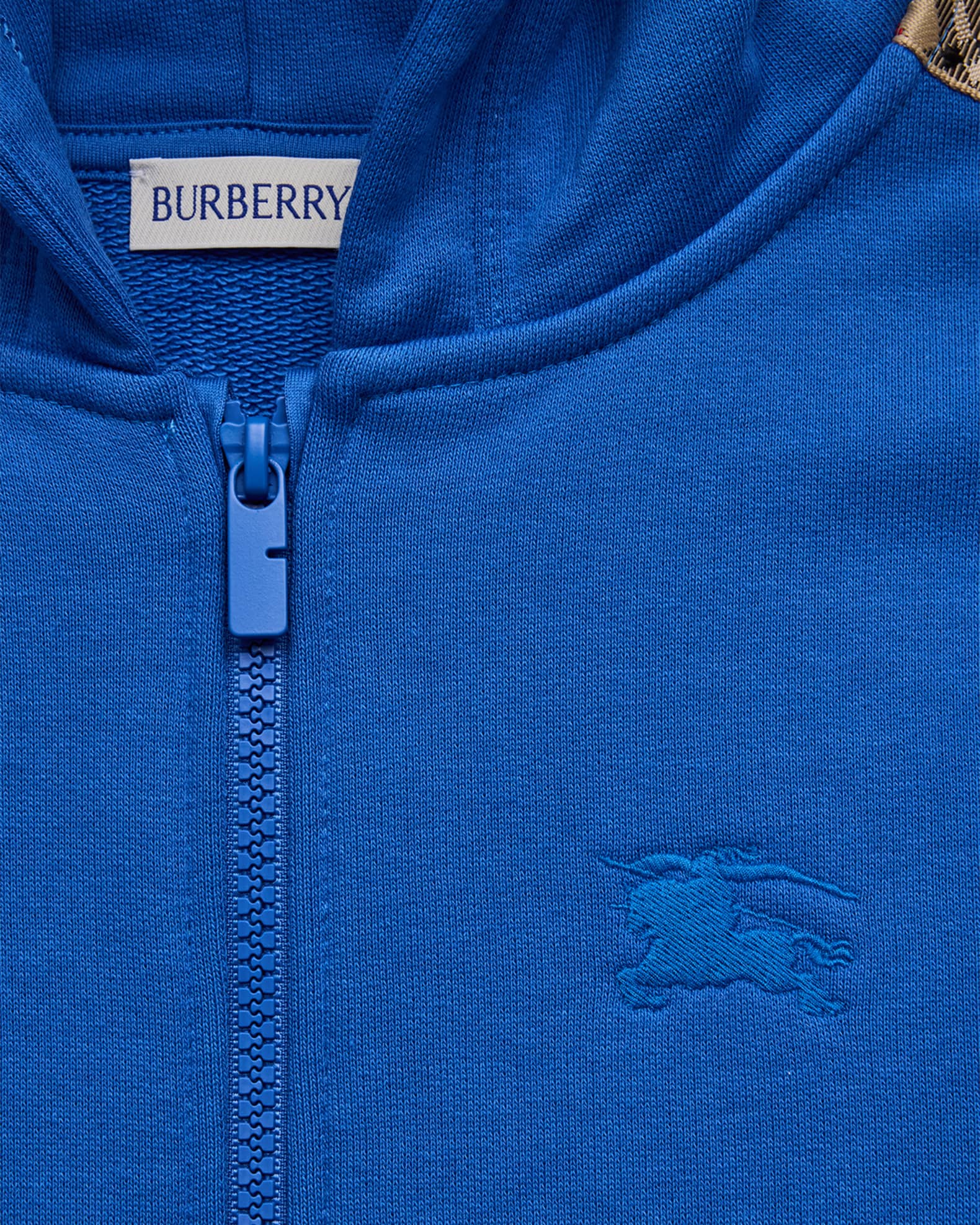 Burberry Boy's Check-Trim Cotton Zip Hoodie, Size 3-14 | Neiman Marcus