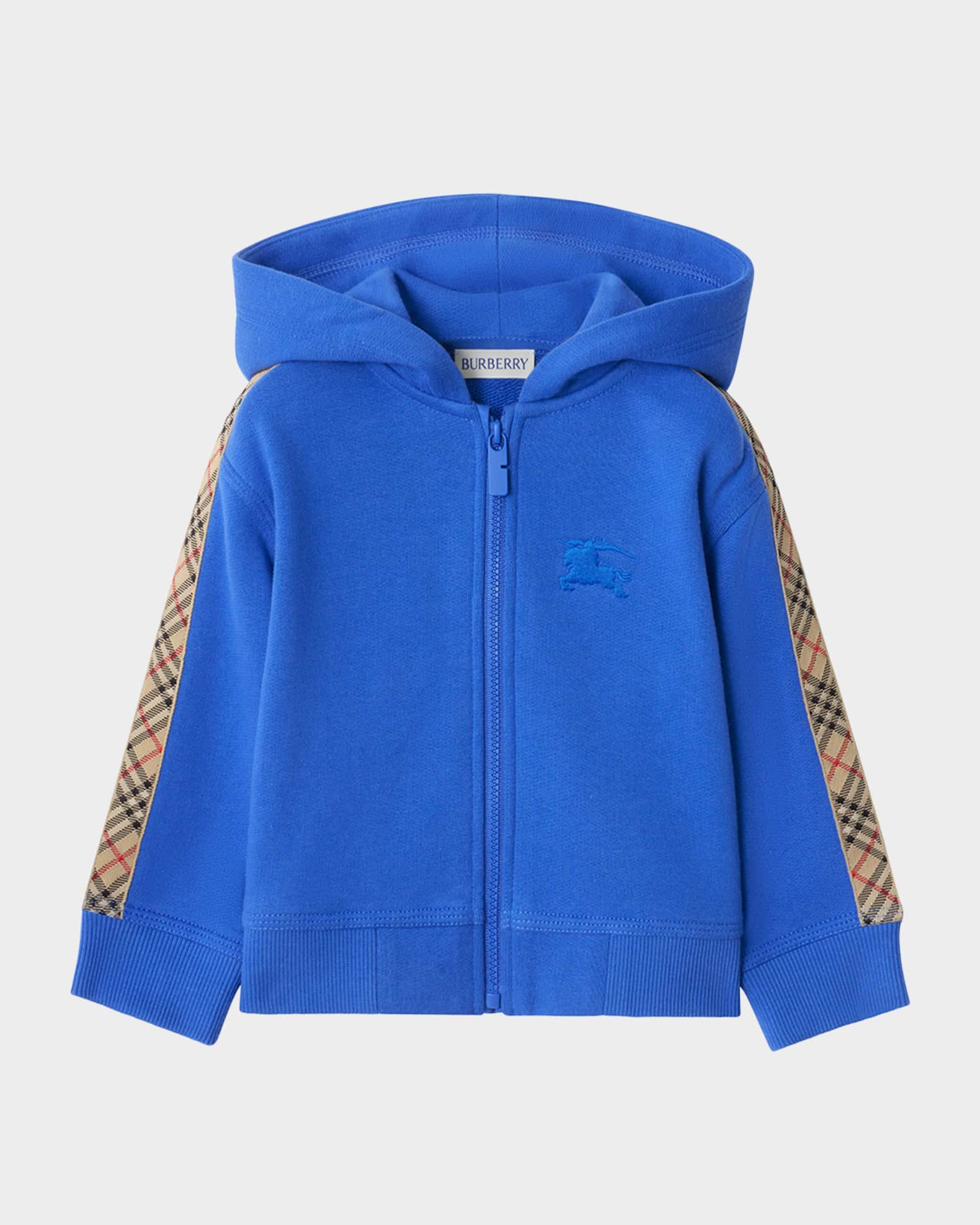 Burberry Boy's Check-Trim Cotton Zip Hoodie, Size 12M-3 | Neiman