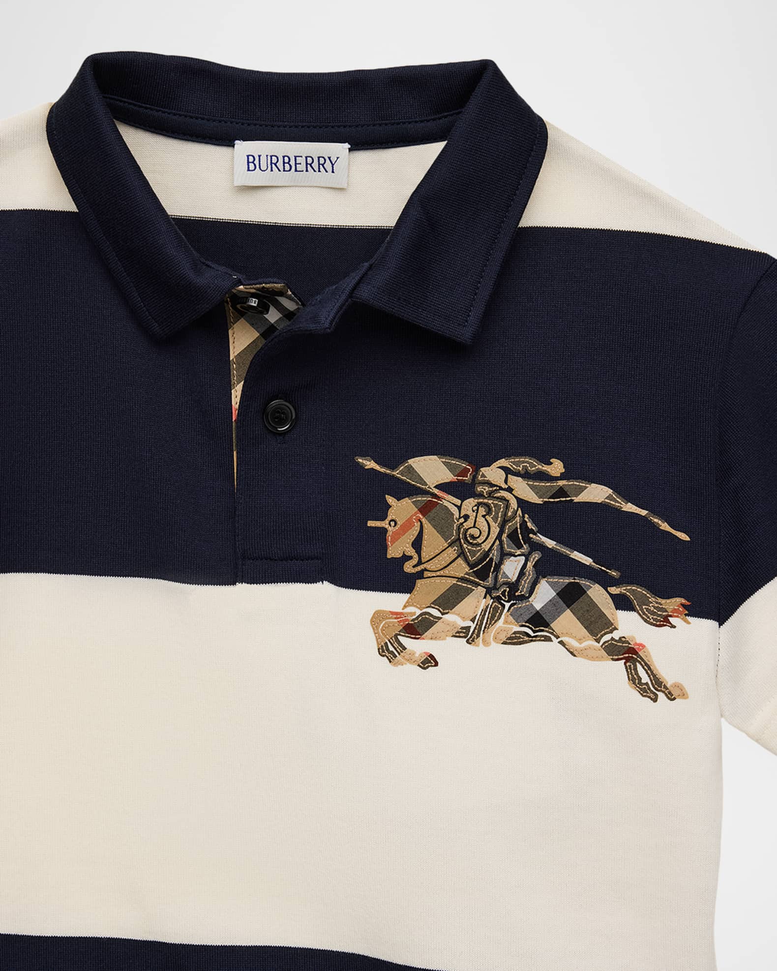 Burberry Boy's EKD Check Striped Cotton Polo Shirt, Size 3-14