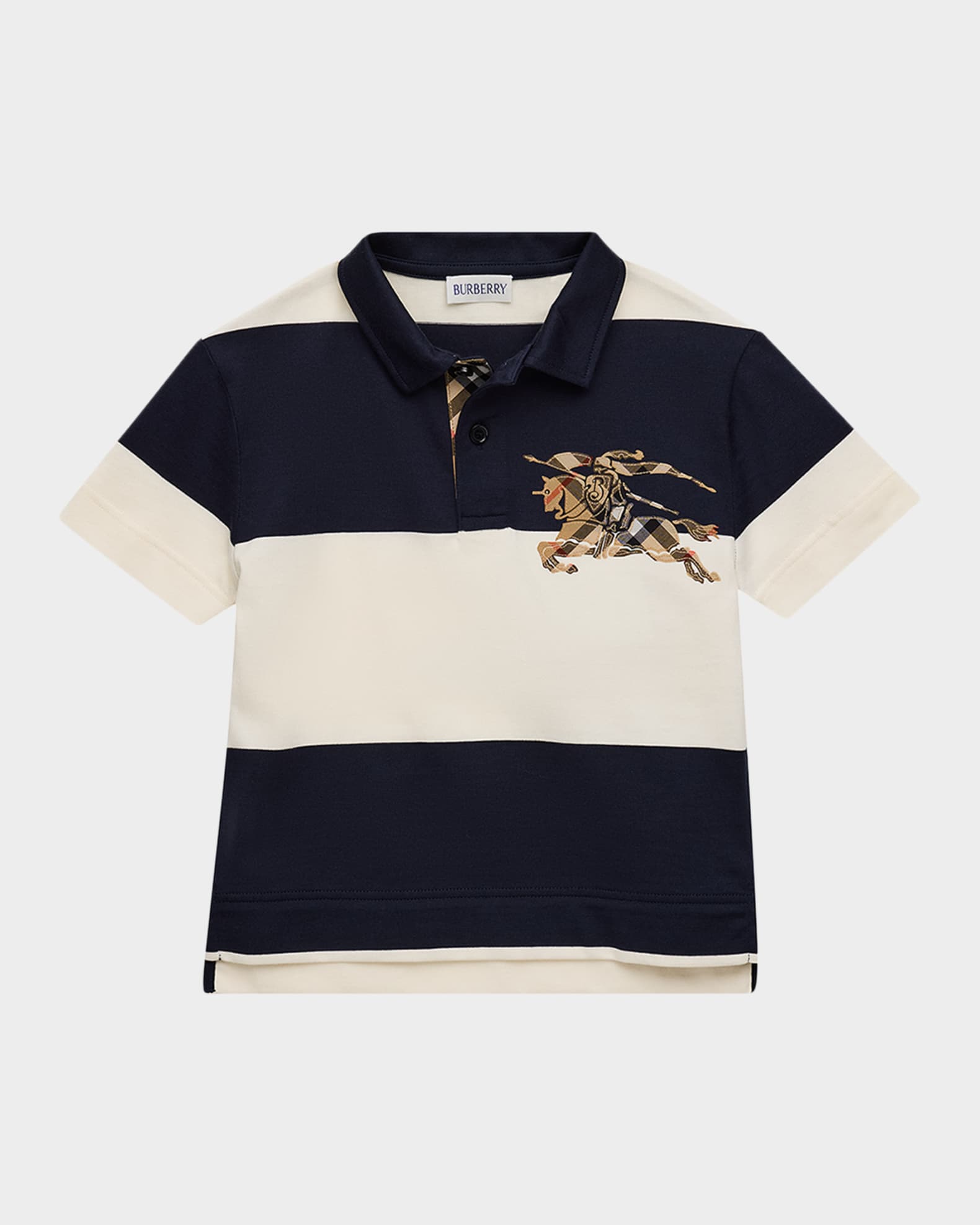Burberry Boy's EKD Check Striped Cotton Polo Shirt, Size 3-14