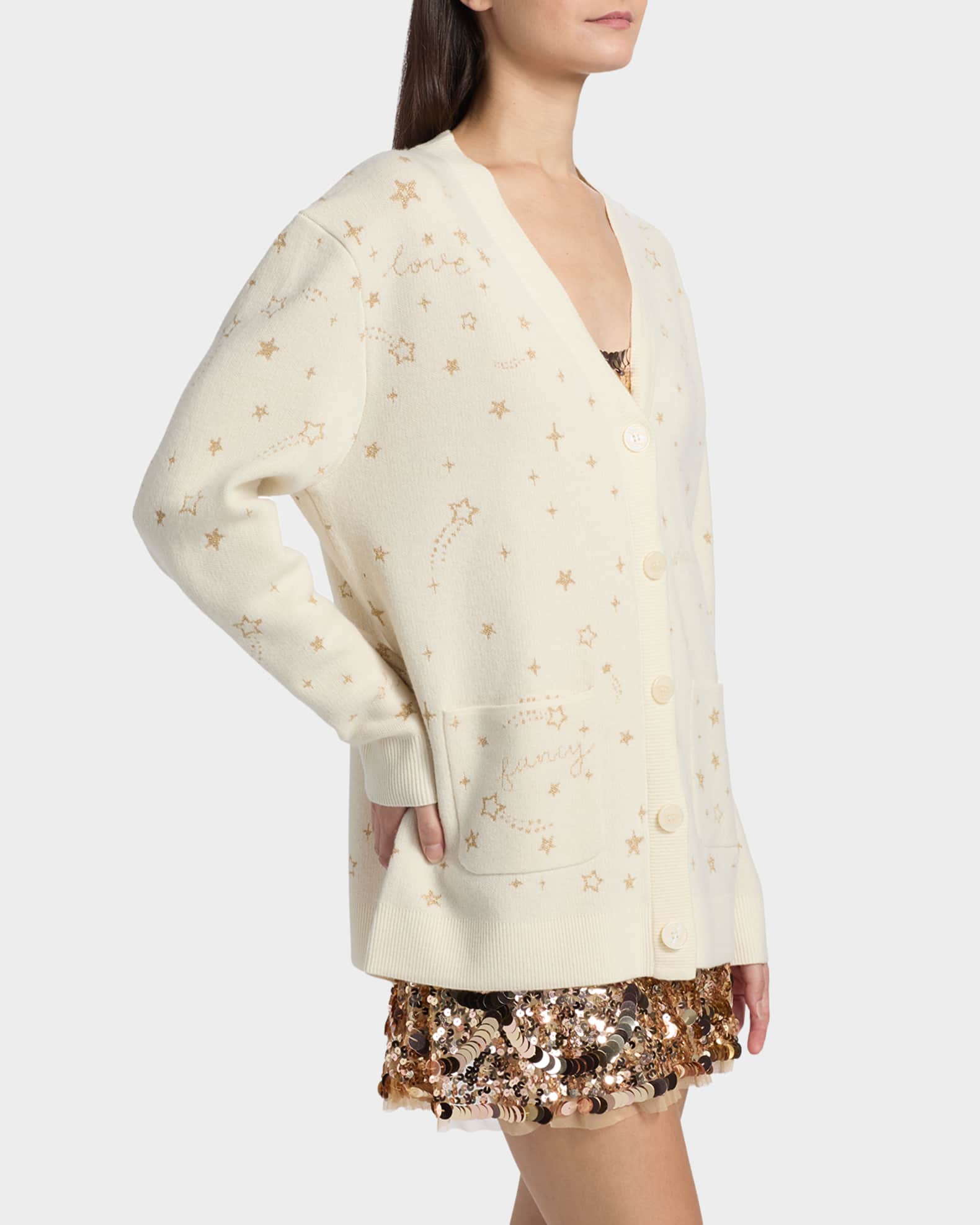 LoveShackFancy Mar Wool Celestial Jacquard Cardigan | Neiman Marcus