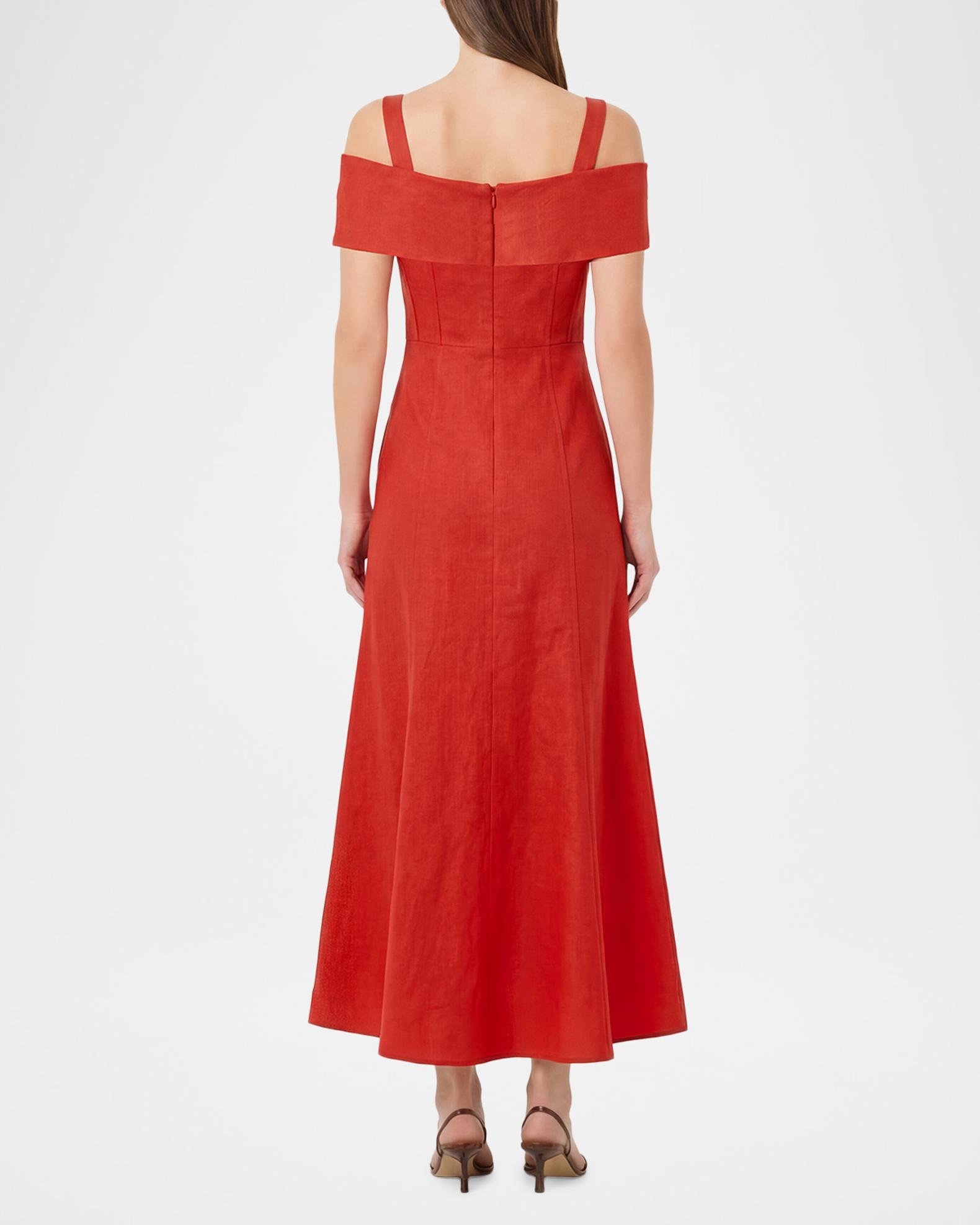 nicholas cocktail dresses Women's Ivana Linen Dress - Red flare silhouette feature: lenox-stretch Colour:Fuchsia Women's dresses Orange & Black Striped