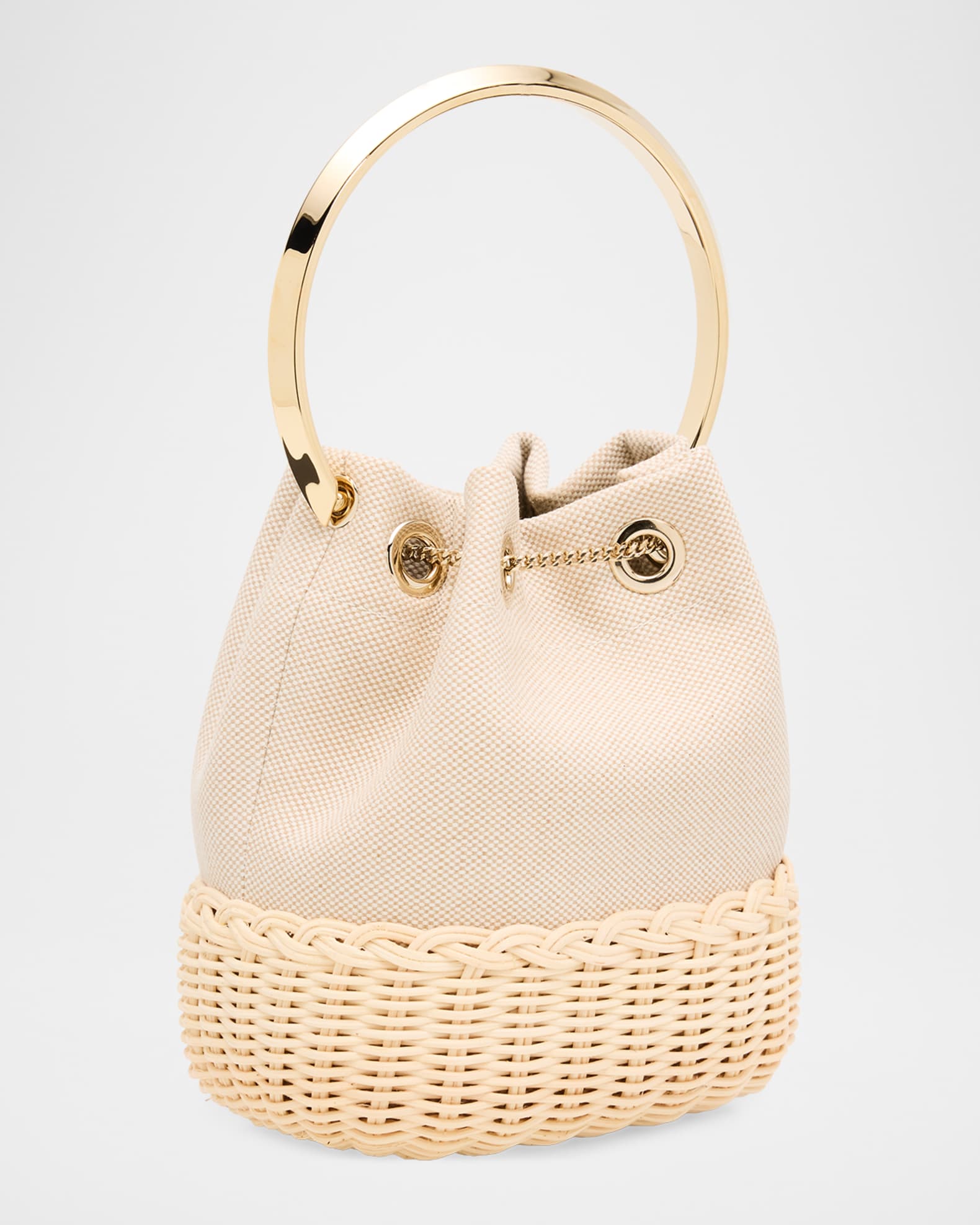 Jimmy Choo Bon Bon Canvas and Wicker Top-Handle Bag | Neiman Marcus