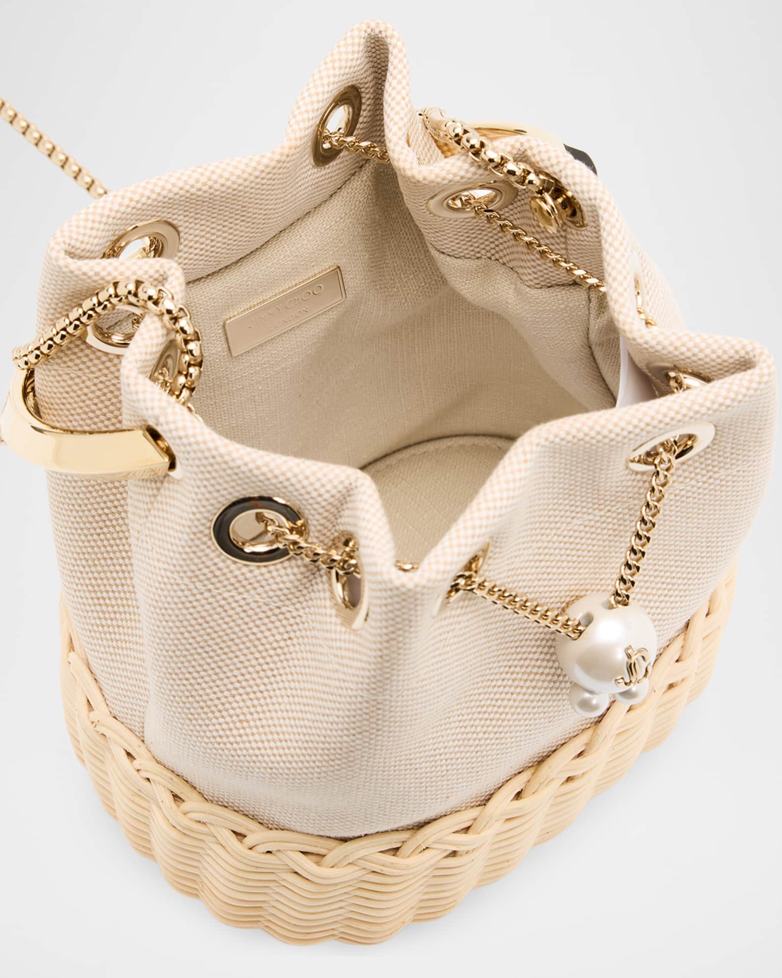 Jimmy Choo Bon Bon Canvas and Wicker Top-Handle Bag | Neiman Marcus