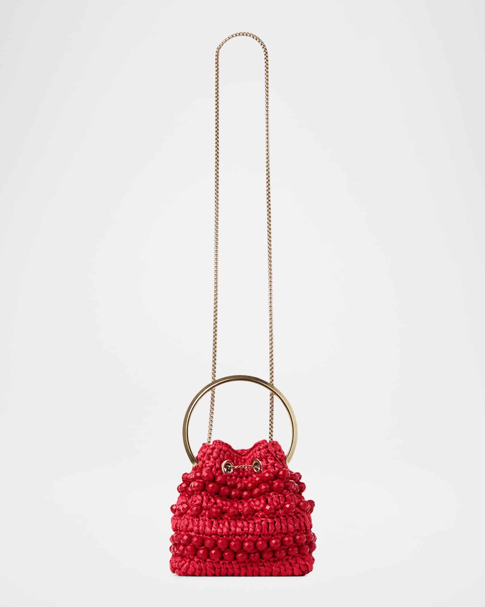 Jimmy Choo Bon Bon Beaded Raffia Bucket Bag | Neiman Marcus