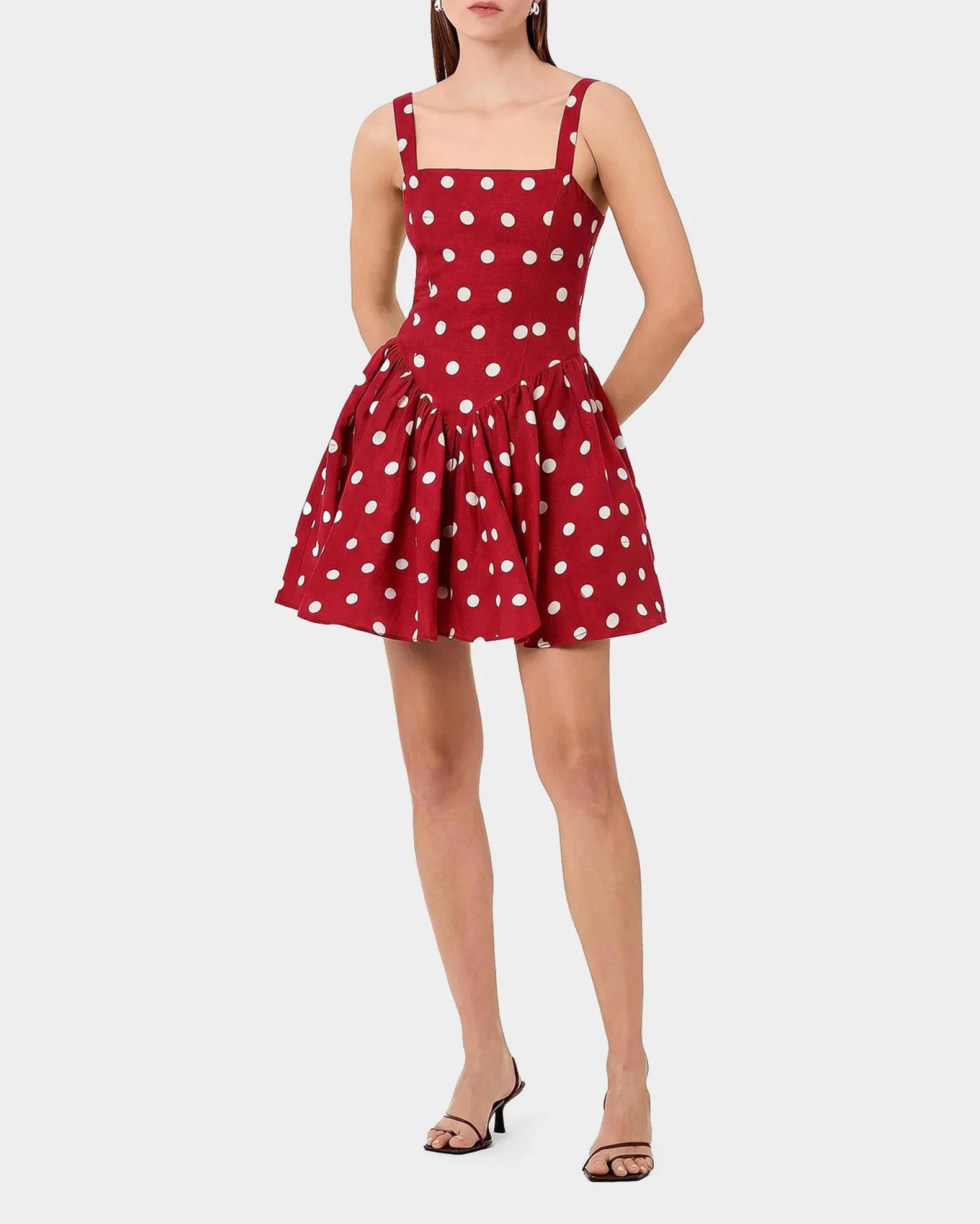 NICHOLAS Vittoria Polka Dot Flounce Mini Dress | Neiman Marcus