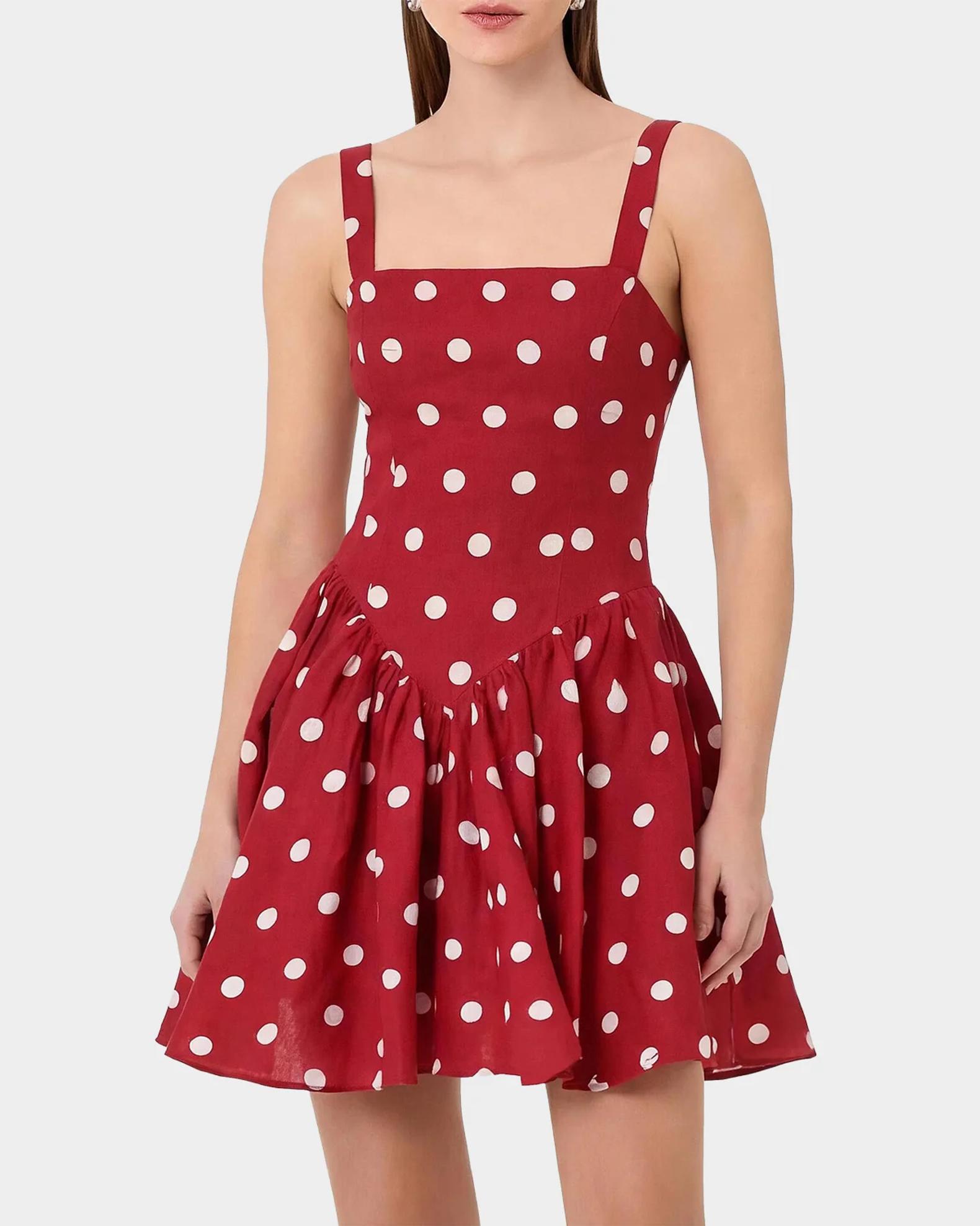 NICHOLAS Vittoria Polka Dot Flounce Mini Dress | Neiman Marcus