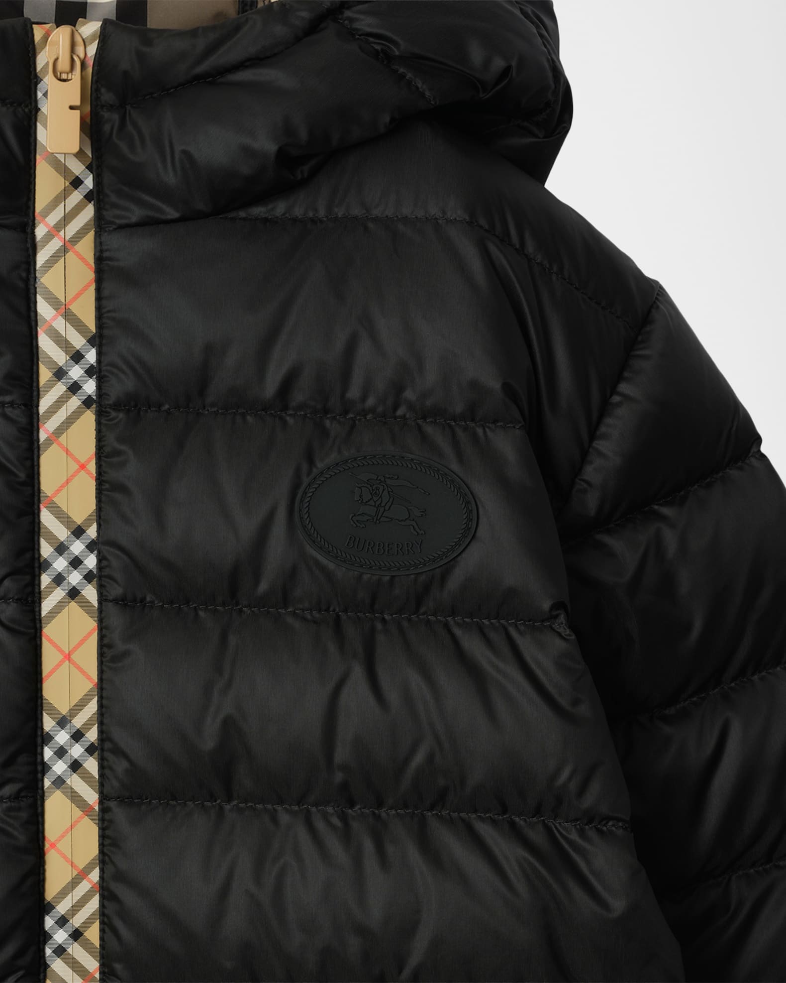 Burberry Boy's Checker-Tape Nylon Hooded Puffer Jacket, Size 4-14