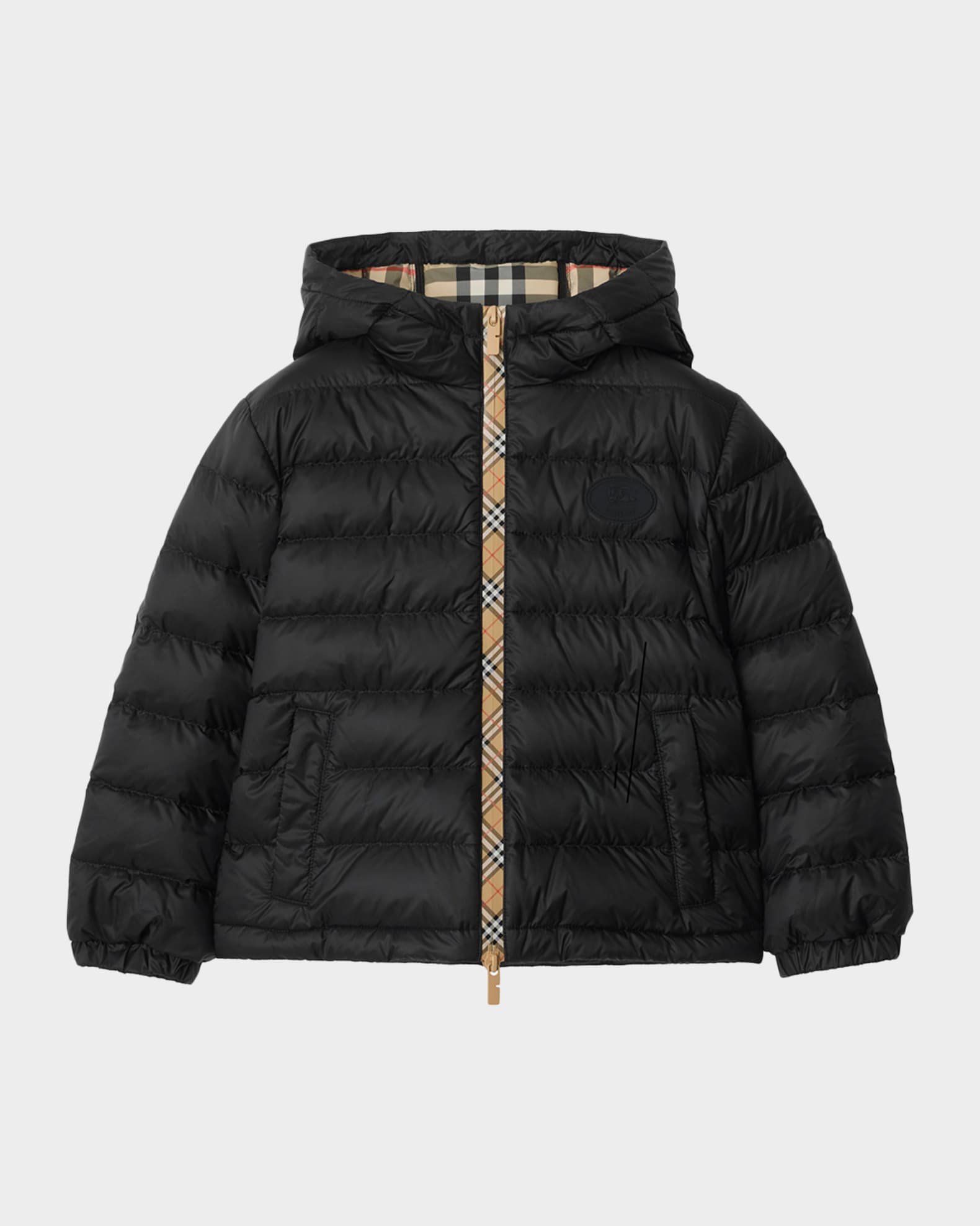 Burberry Boy's Checker-Tape Nylon Hooded Puffer Jacket, Size 4-14