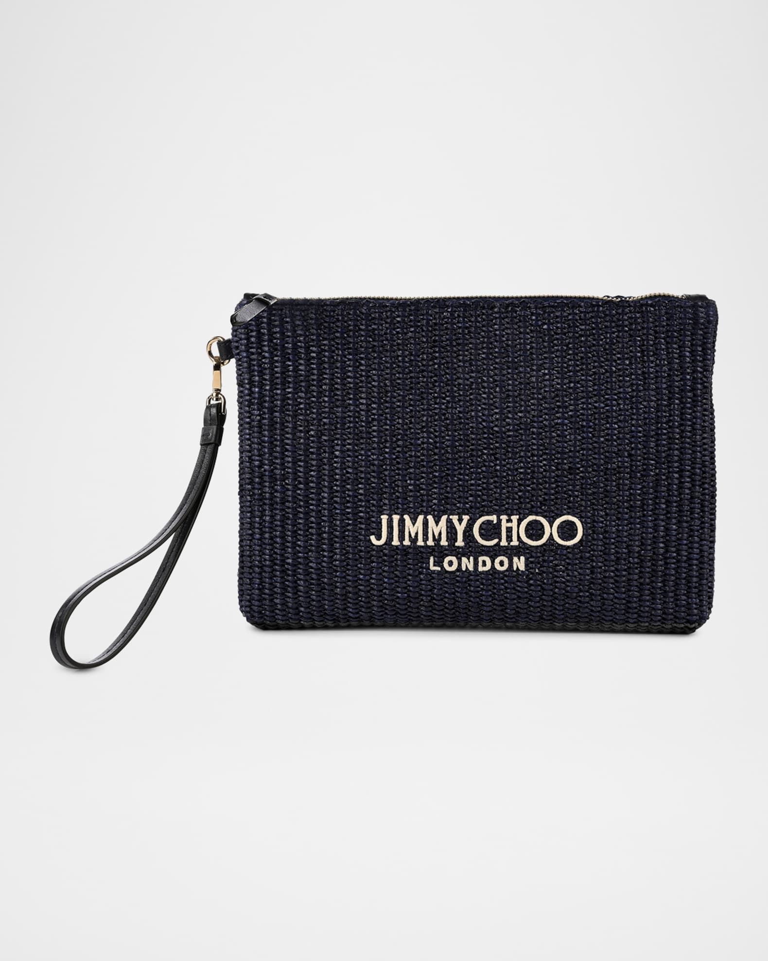 Jimmy Choo Zipped Raffia Flat Pouch | Neiman Marcus