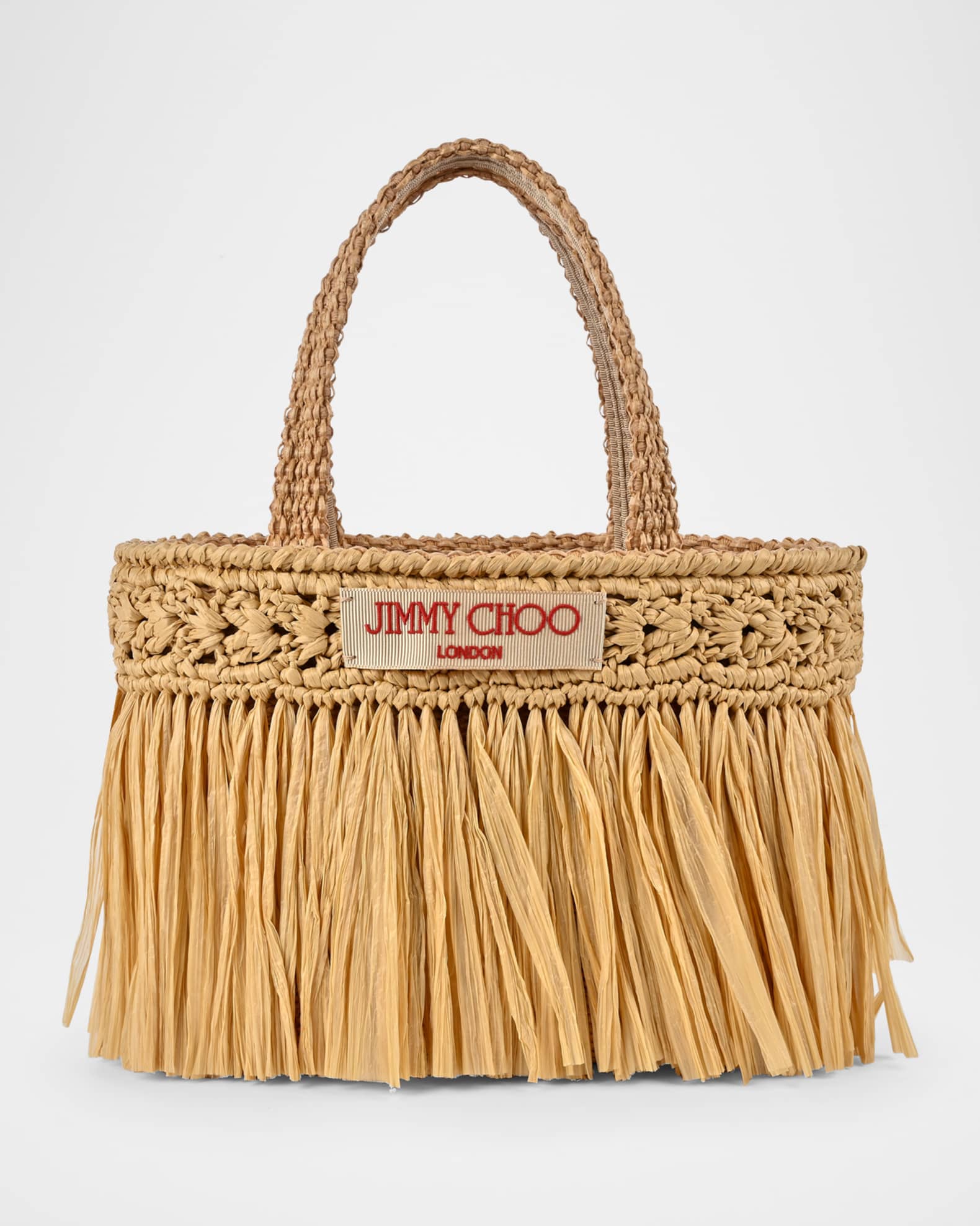 Jimmy Choo Avenue Fringed Raffia Beach Tote Bag | Neiman Marcus