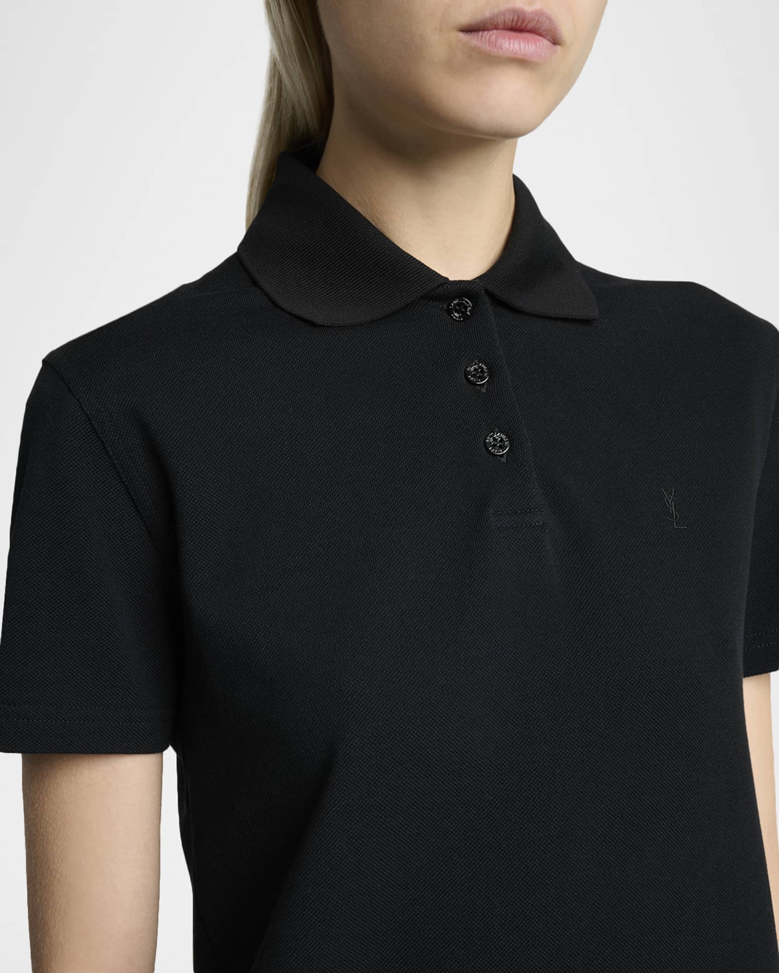 Saint Laurent Short-Sleeve Cotton Pique Mini Polo Dress | Neiman