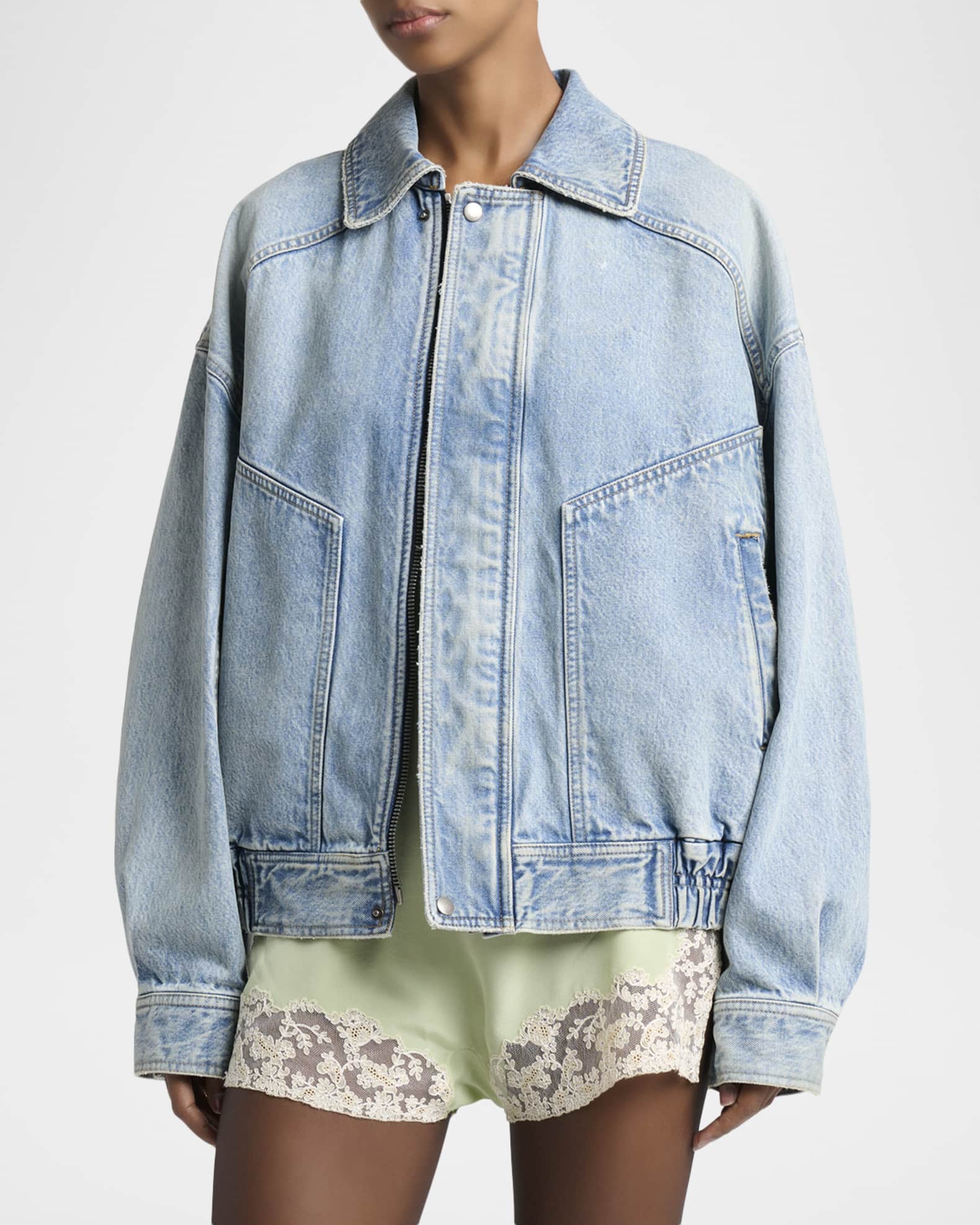 Saint Laurent Oversized Denim Zip Shirt Jacket | Neiman Marcus