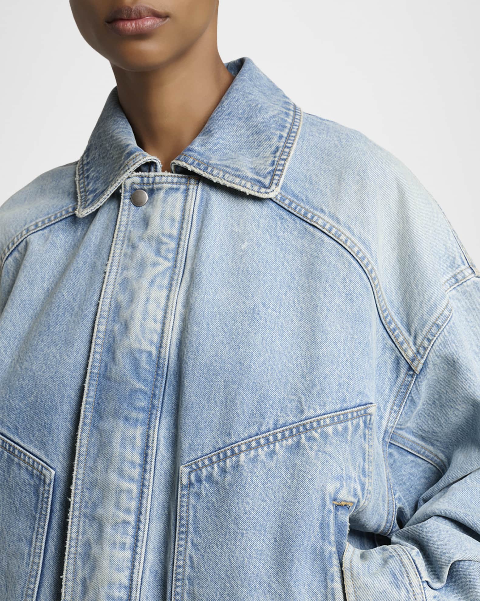 Saint Laurent Oversized Denim Zip Shirt Jacket | Neiman Marcus