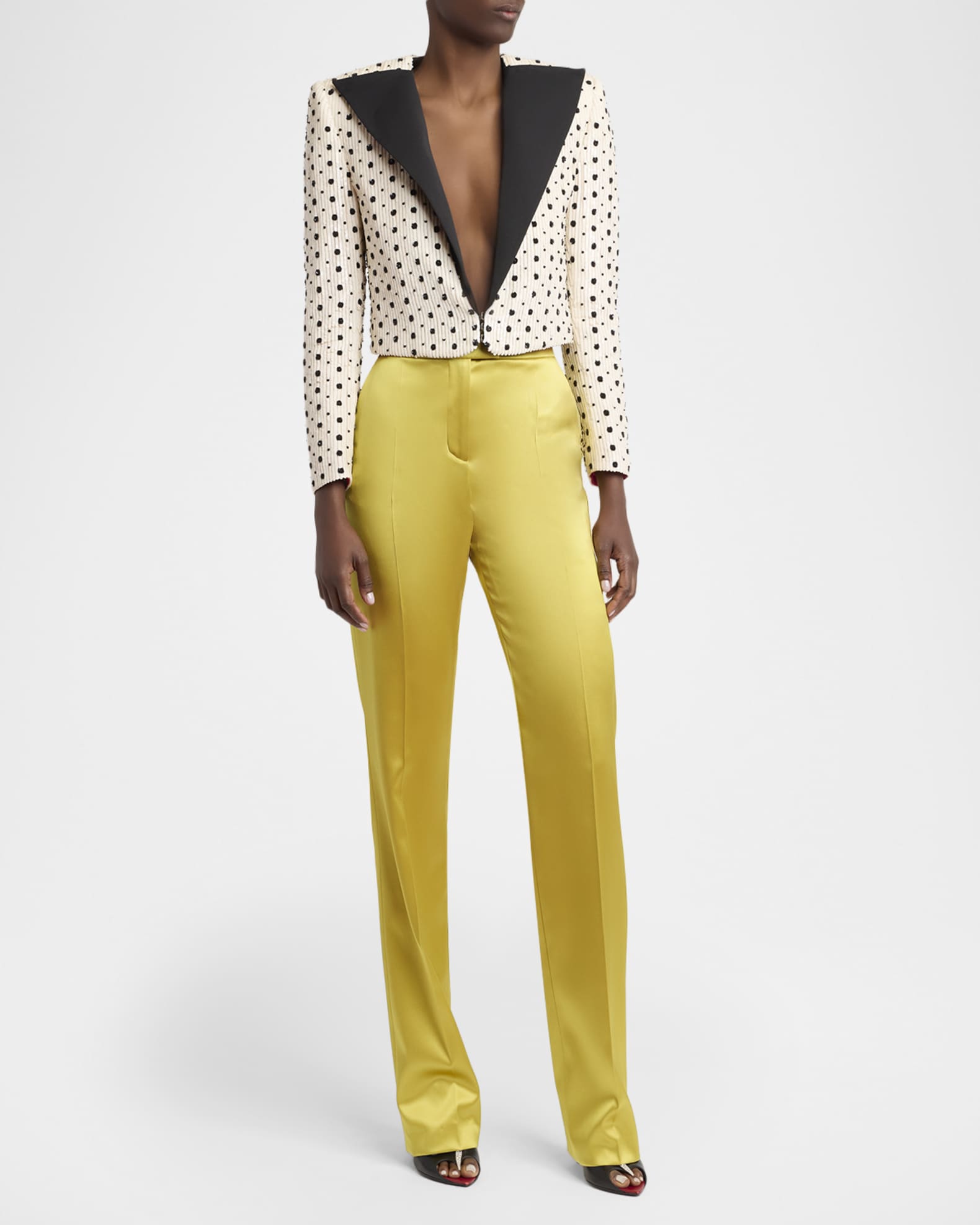 Valentino Garavani Polka-Dot Sequined Crop Blazer Jacket | Neiman