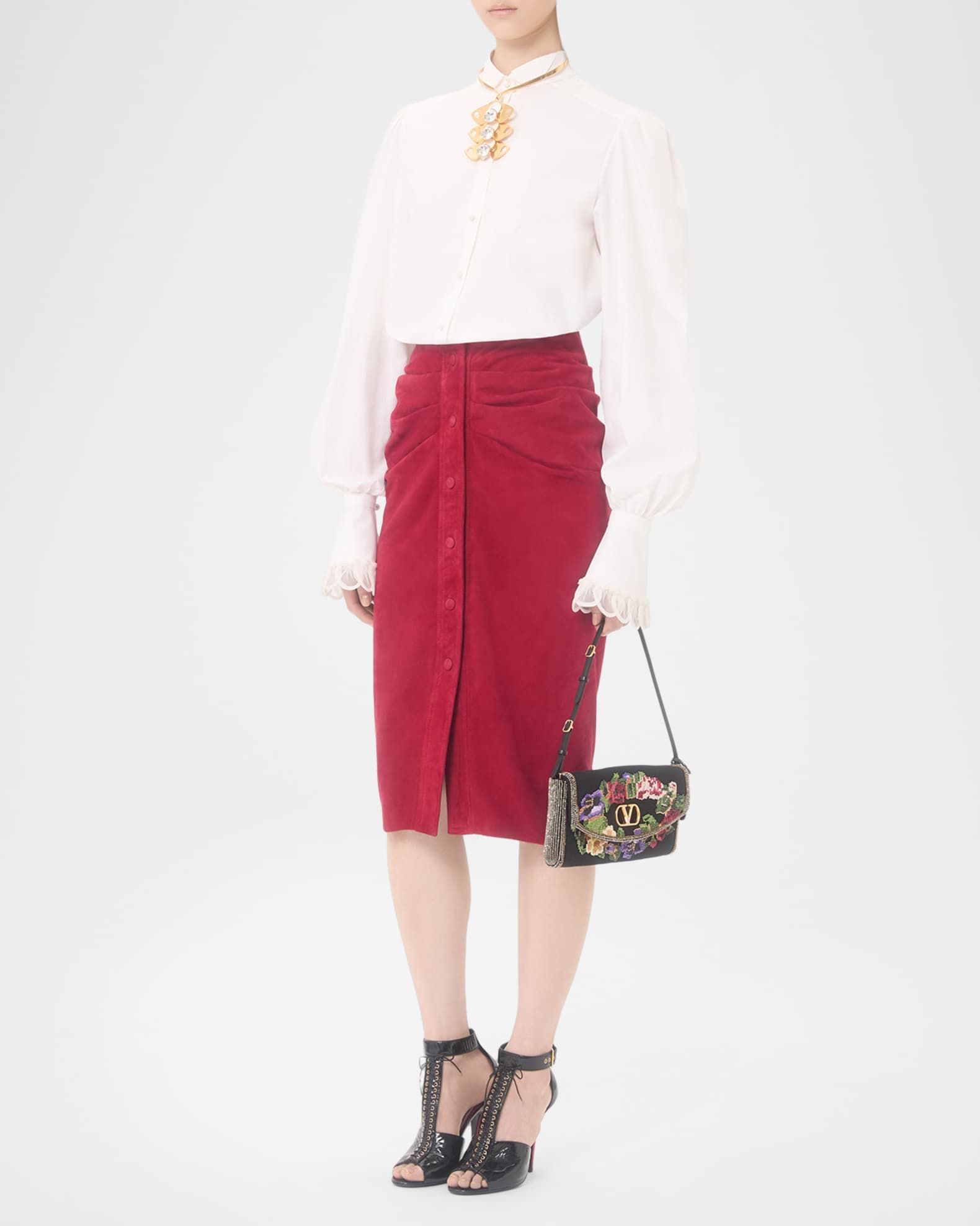 Valentino Garavani Ruched Suede Skirt | Neiman Marcus