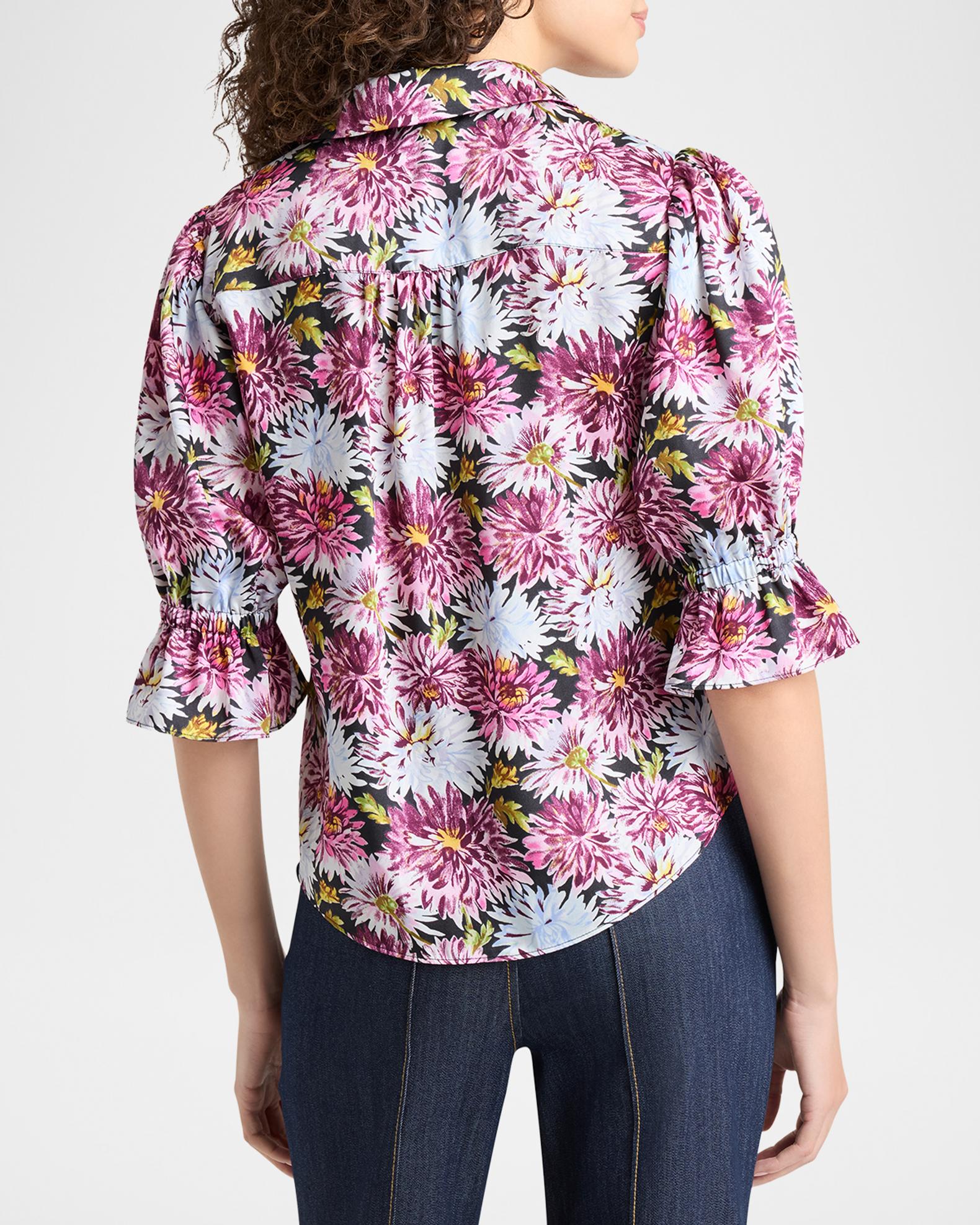 Cinq a Sept Fiona Puff-Sleeve Dahlia-Print Shirt | Neiman Marcus