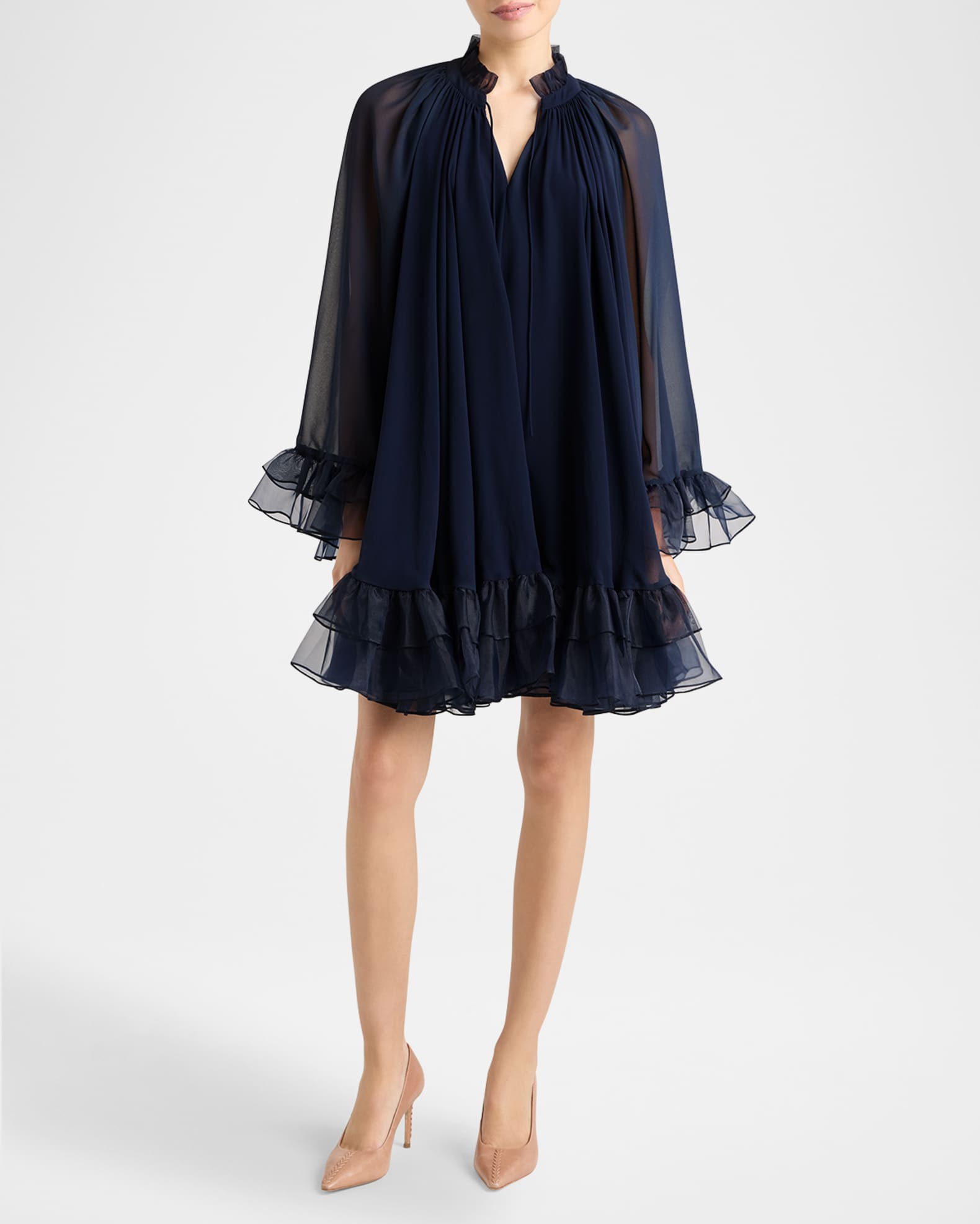 Cinq a Sept Clairette Ruffled Trapeze Mini Dress | Neiman Marcus
