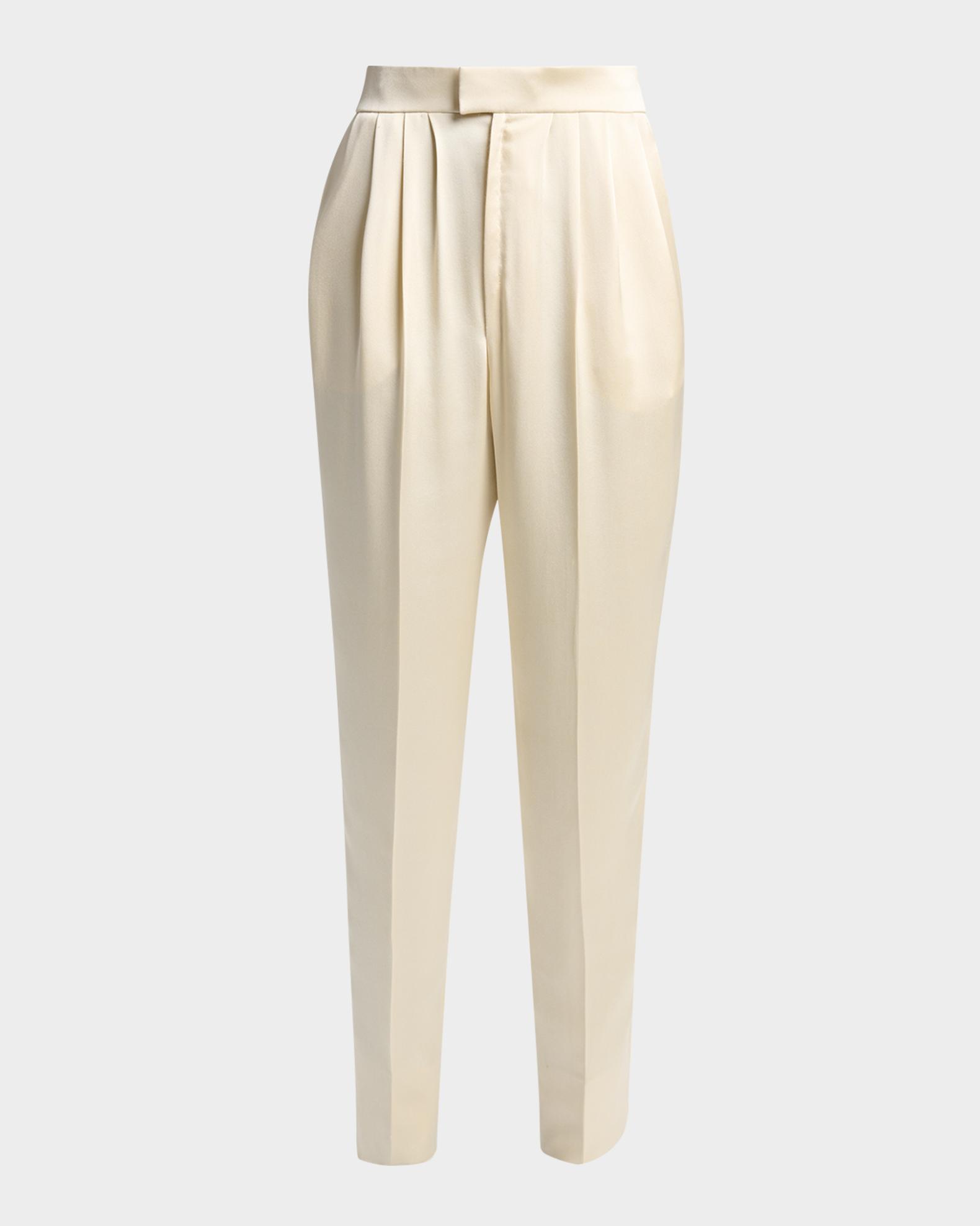 Saint Laurent Pleated Silk Slim-Leg Ankle Pants | Neiman Marcus
