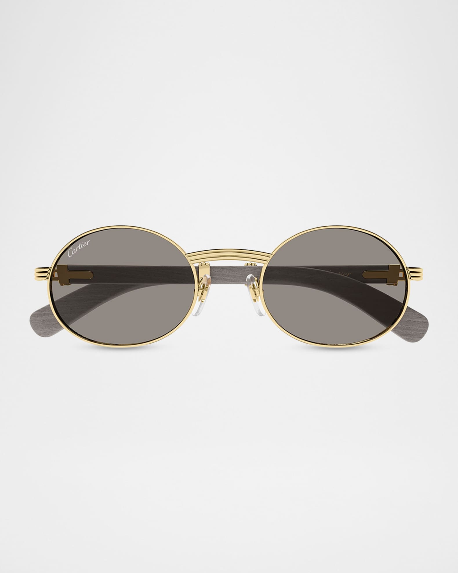 Cartier Men's CT0616S-002 Metal and Acacia Wood Round Sunglasses