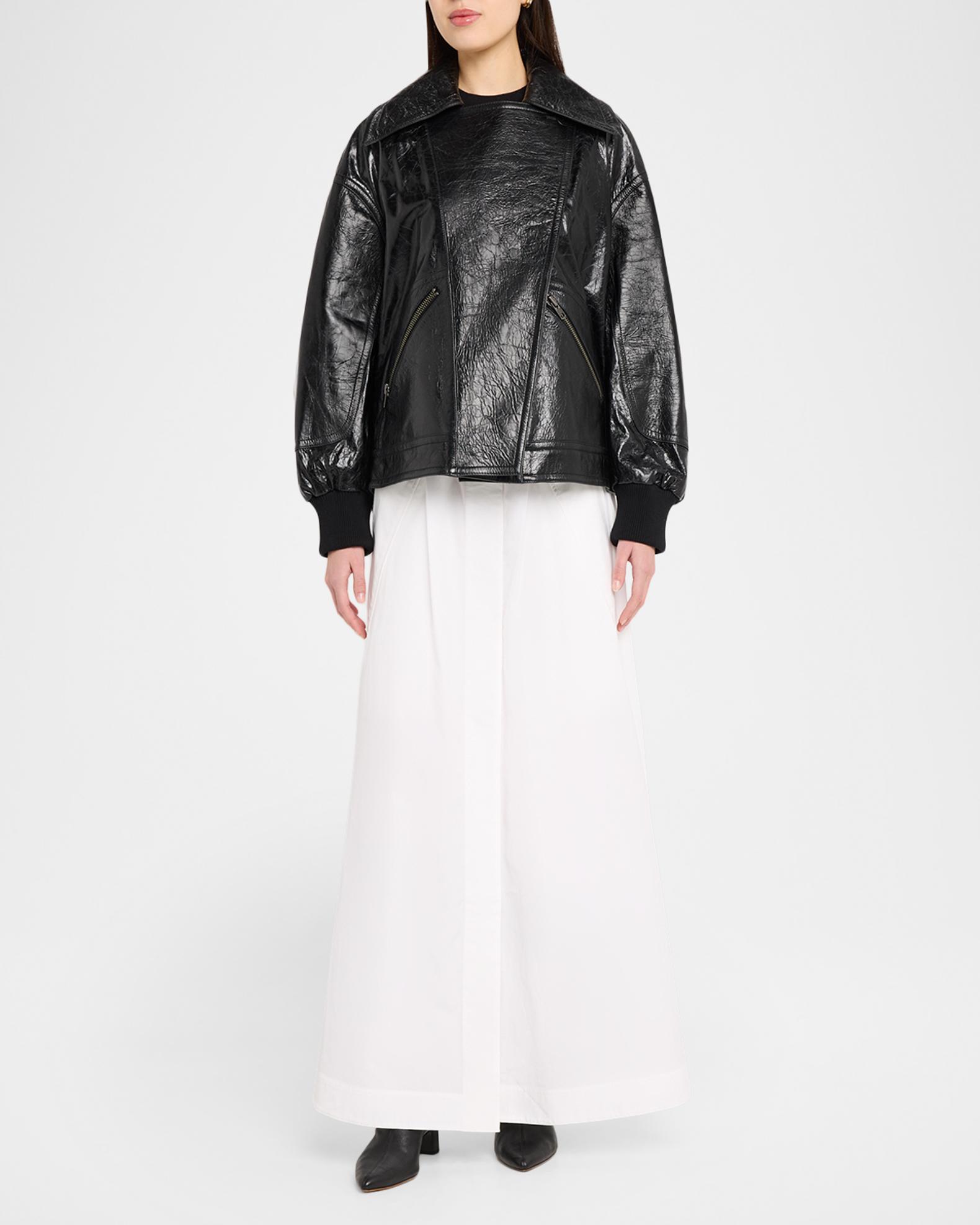 Co Shiny Crinkle Leather Oversized Bomber Jacket | Neiman Marcus